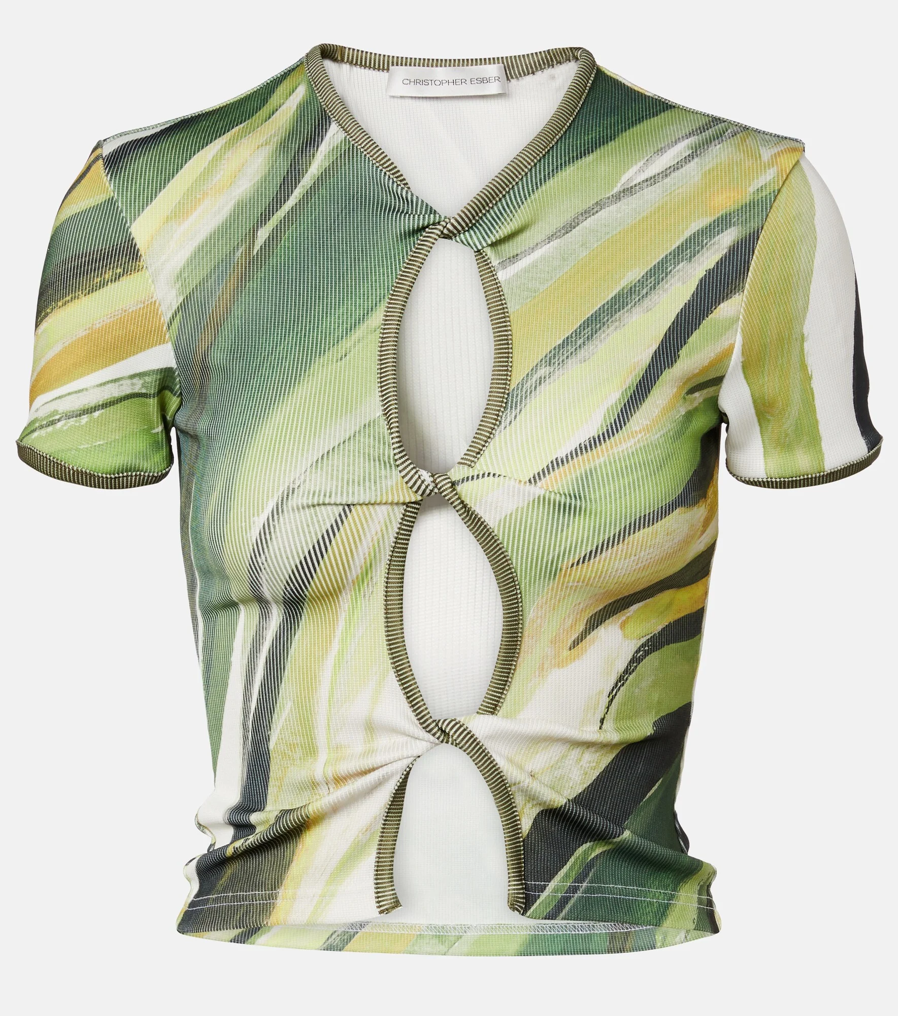 Printed ribbed-knit jersey top - 1