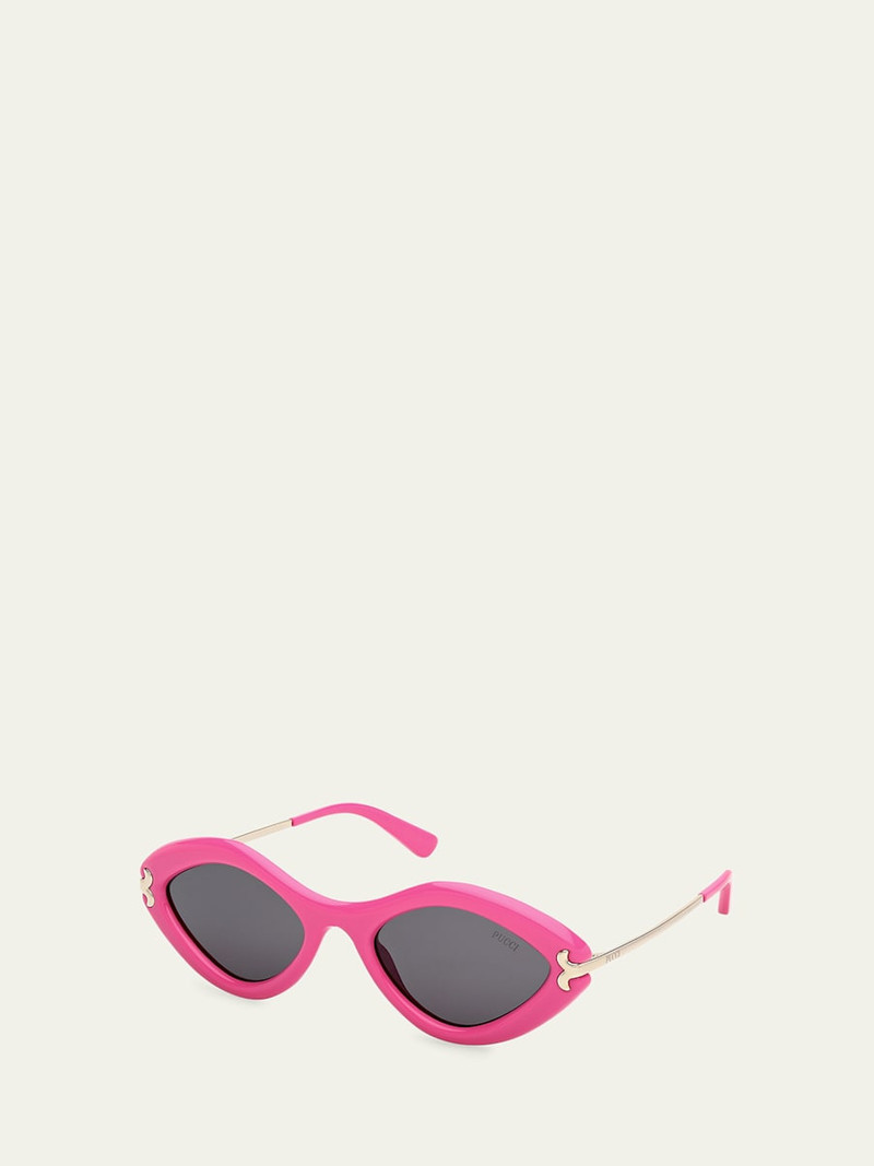 PUCCI Logo Acetate & Metal Oval Sunglasses outlook