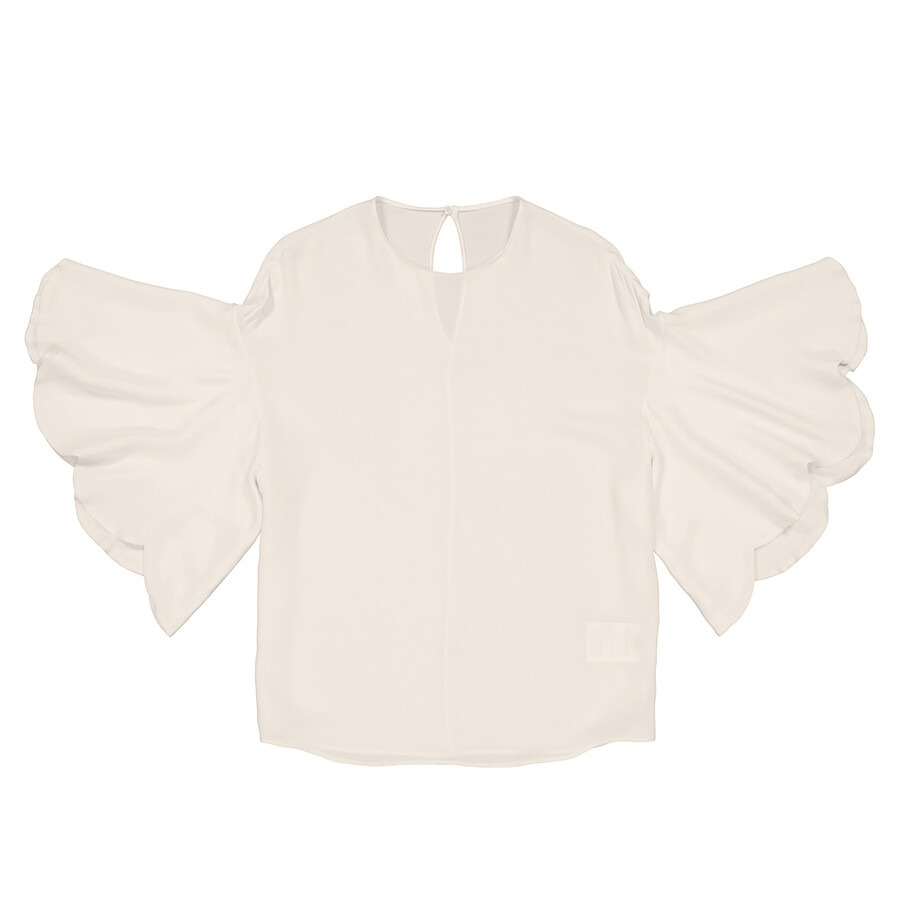 Valentino Ladies White Ruffle Sleeves Silk Blouse - 5