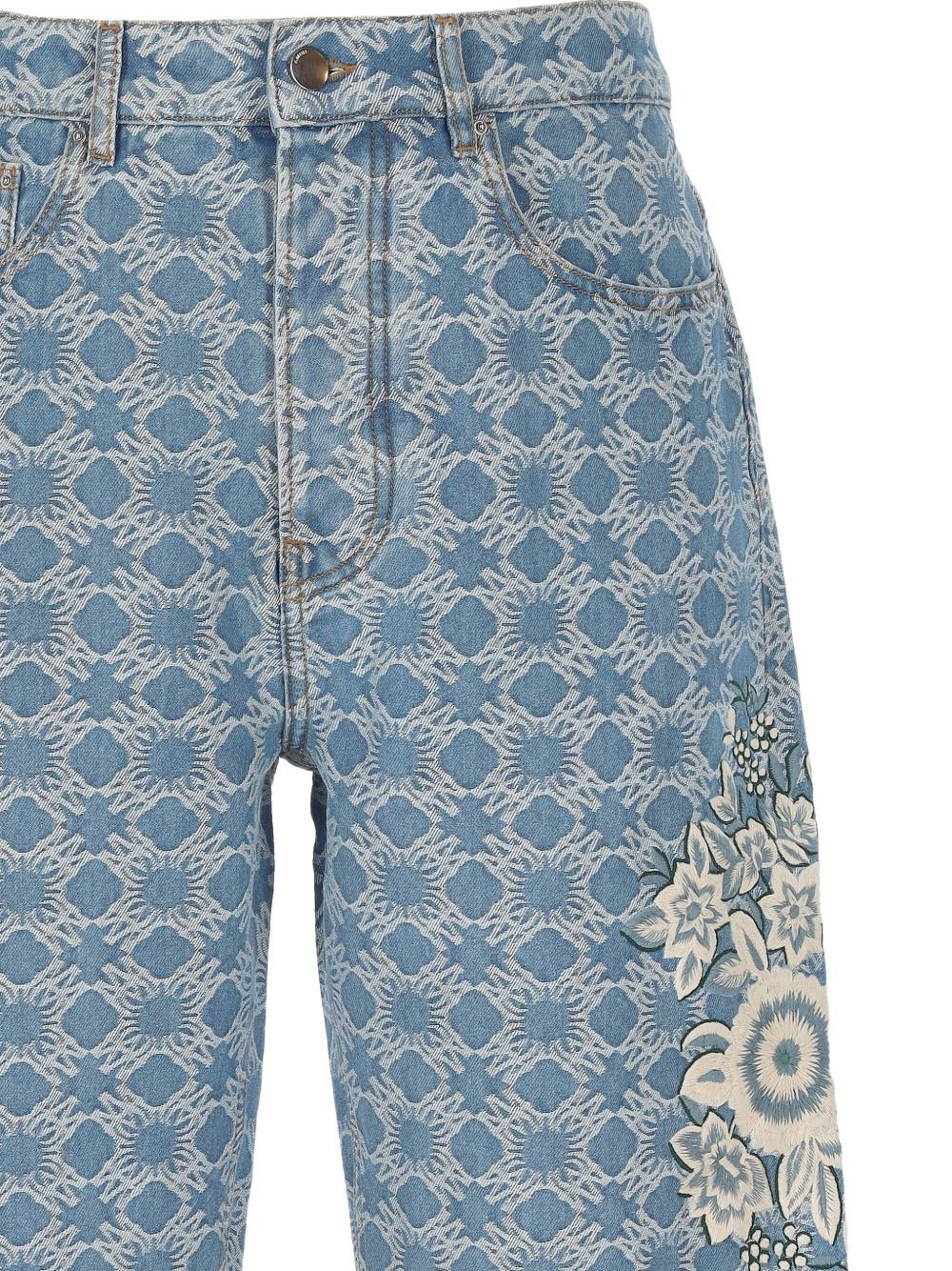 floral-embroidered geometric-pattern trousers - 3
