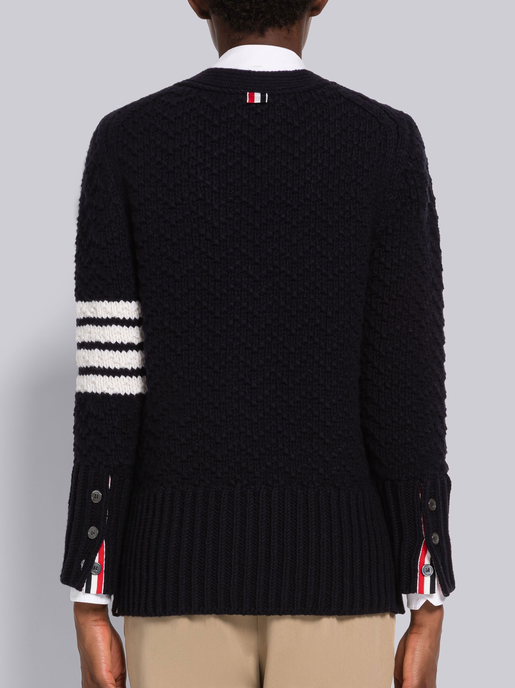 Thom Browne Chunky Link Merino 4-Bar V-neck Cardigan