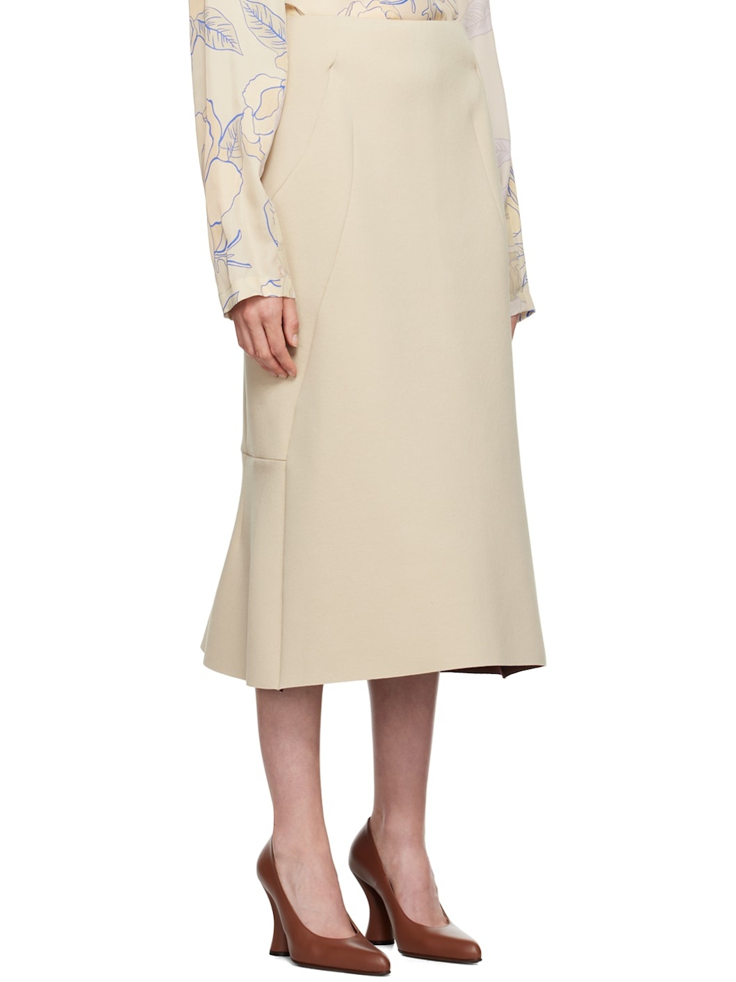 Beige Neoprene Midi Skirt - 2