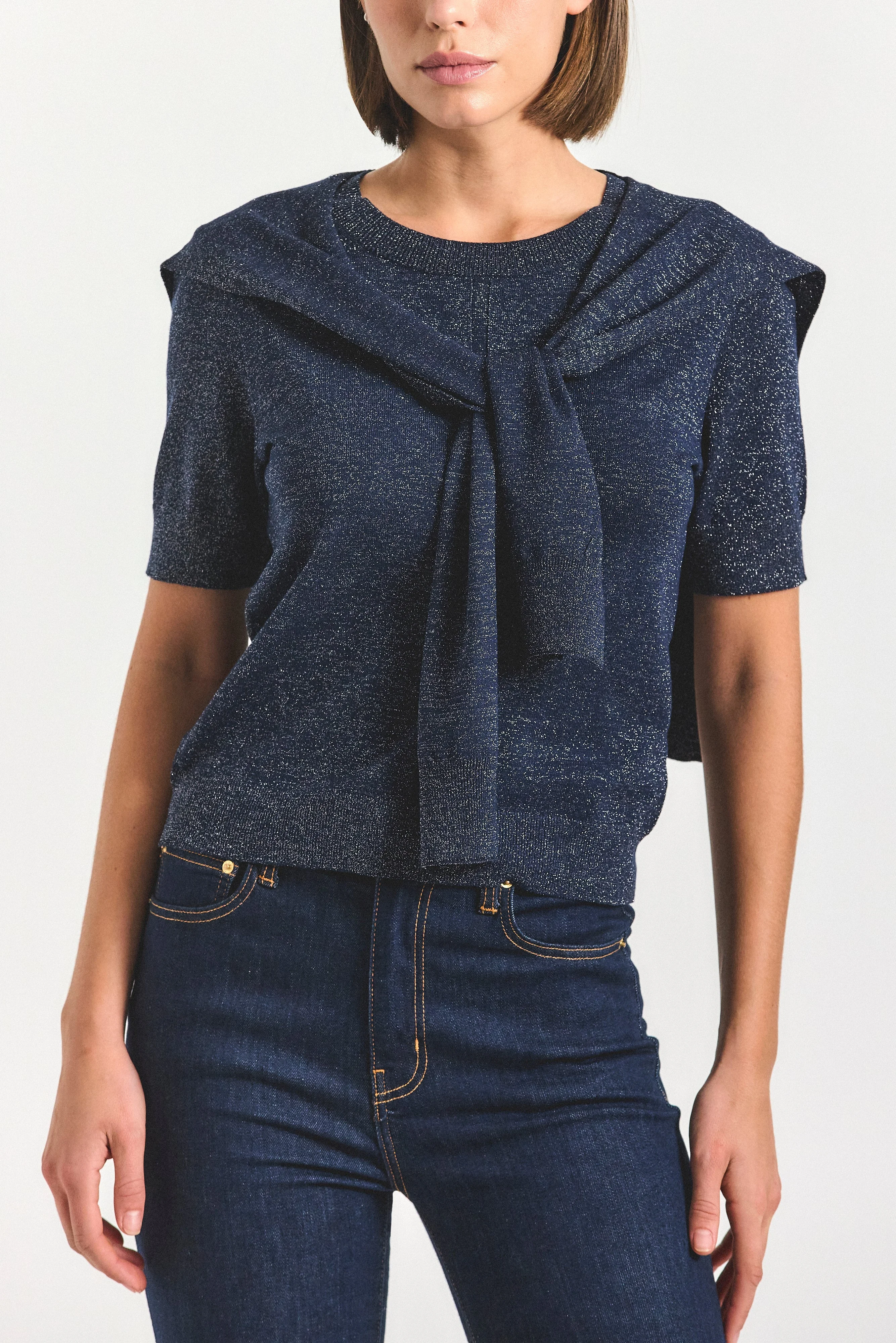 TWAIN SHORT SLEEVE PRE STYLED SWEATER - 1