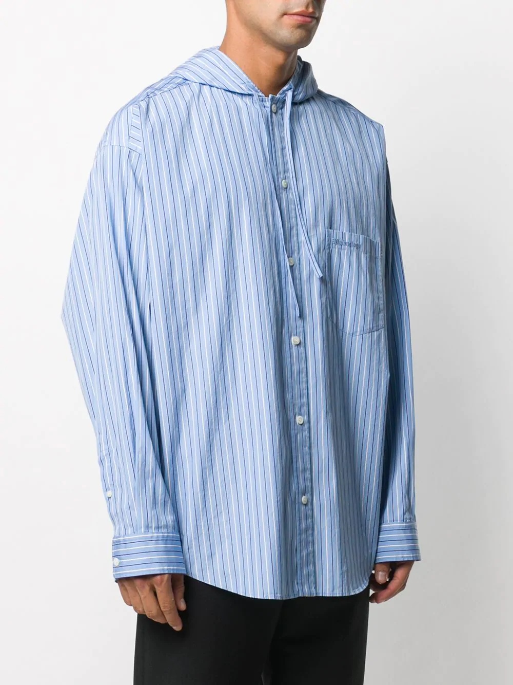 pinstriped hooded cocoon shirt - 3