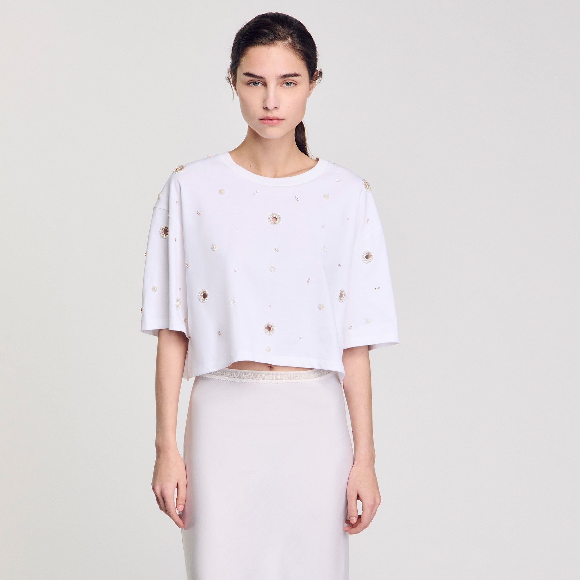 CROPPED PEARL BEAD T-SHIRT - 4