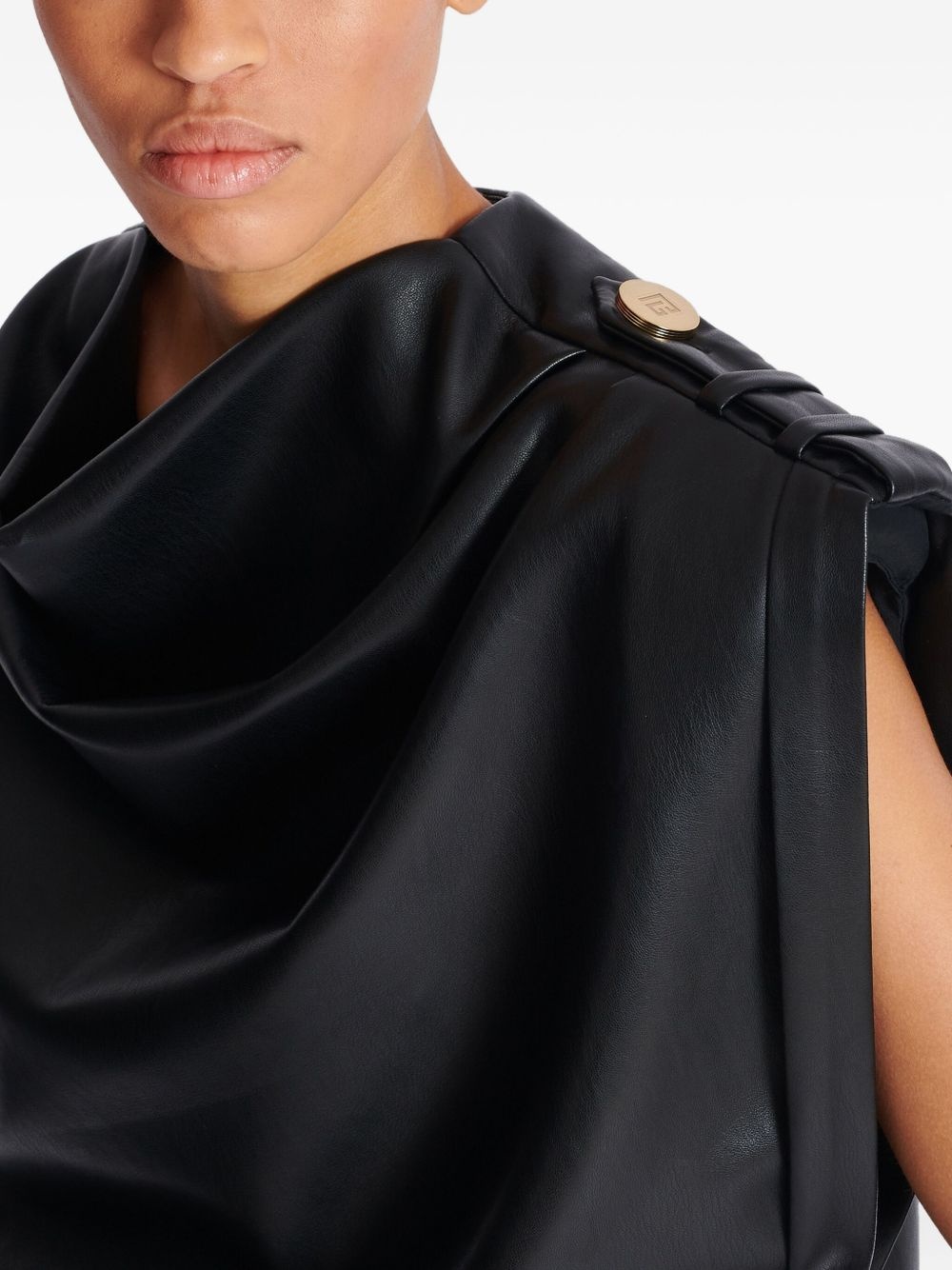 faux-leather draped top - 7