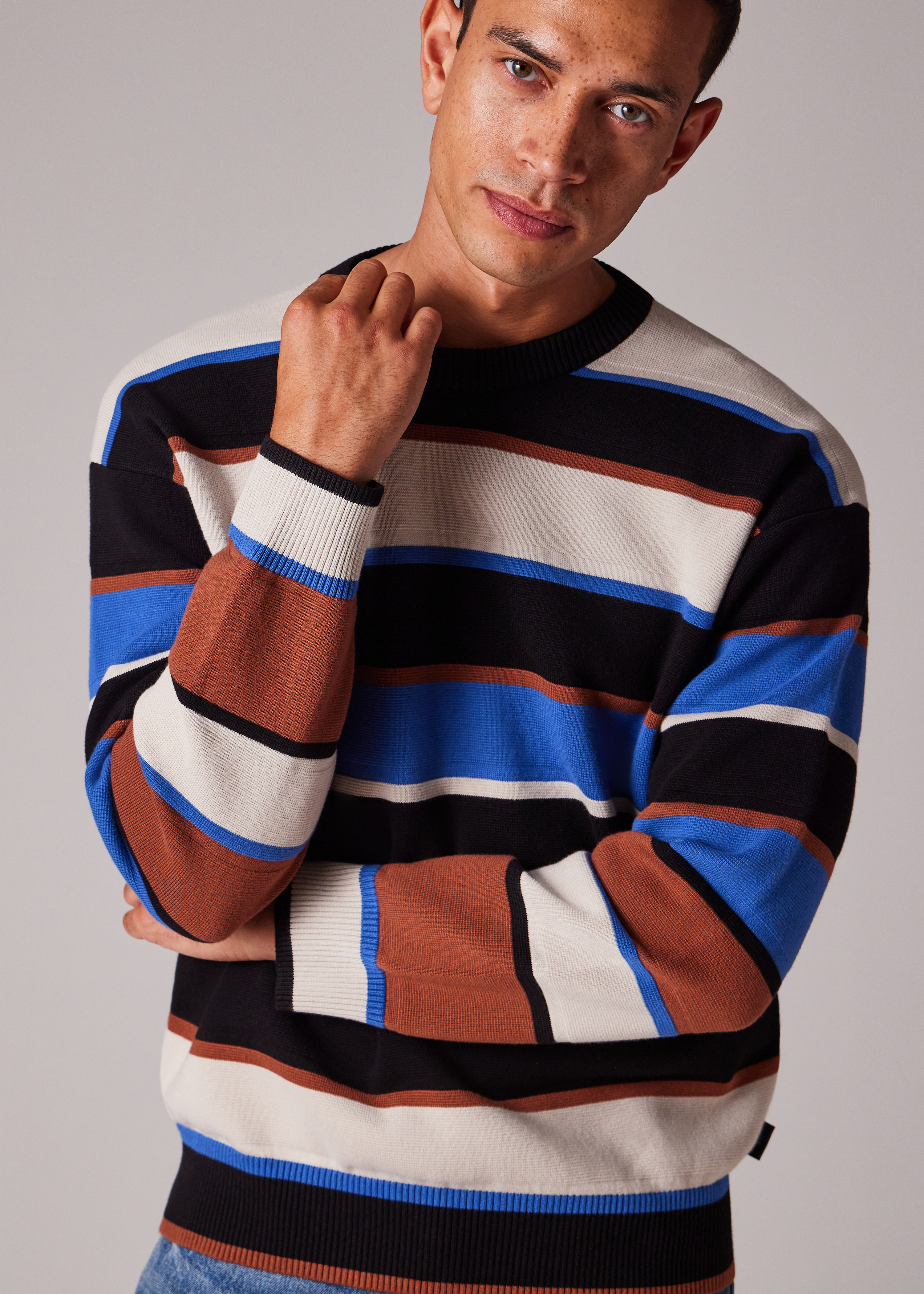 Black And Blue Stripe Milano Cotton Sweater - 4