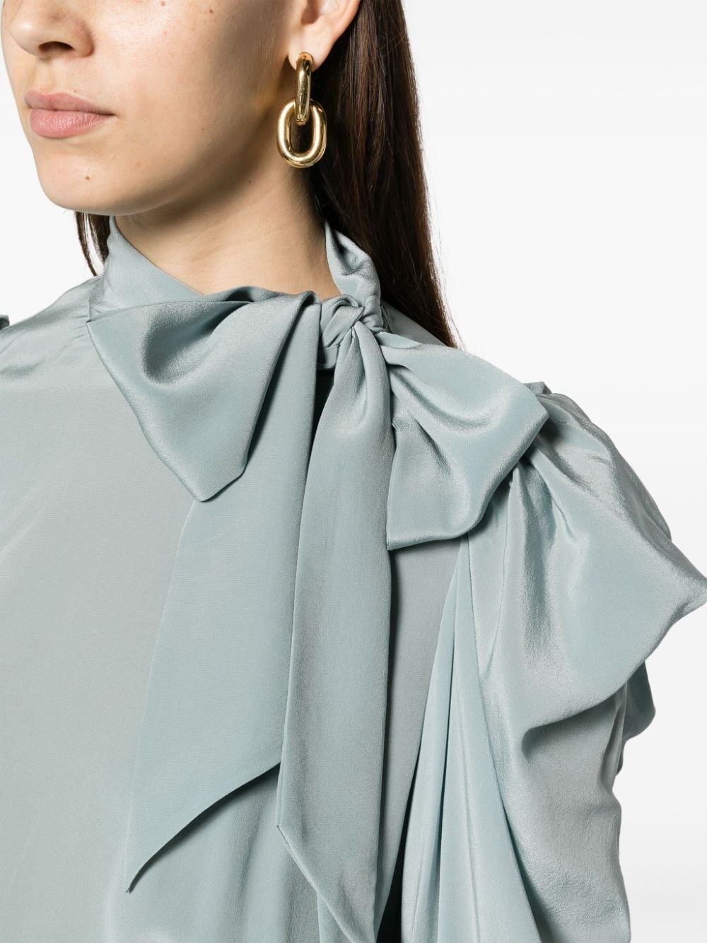 gathered-tie neck silk blouse - 5