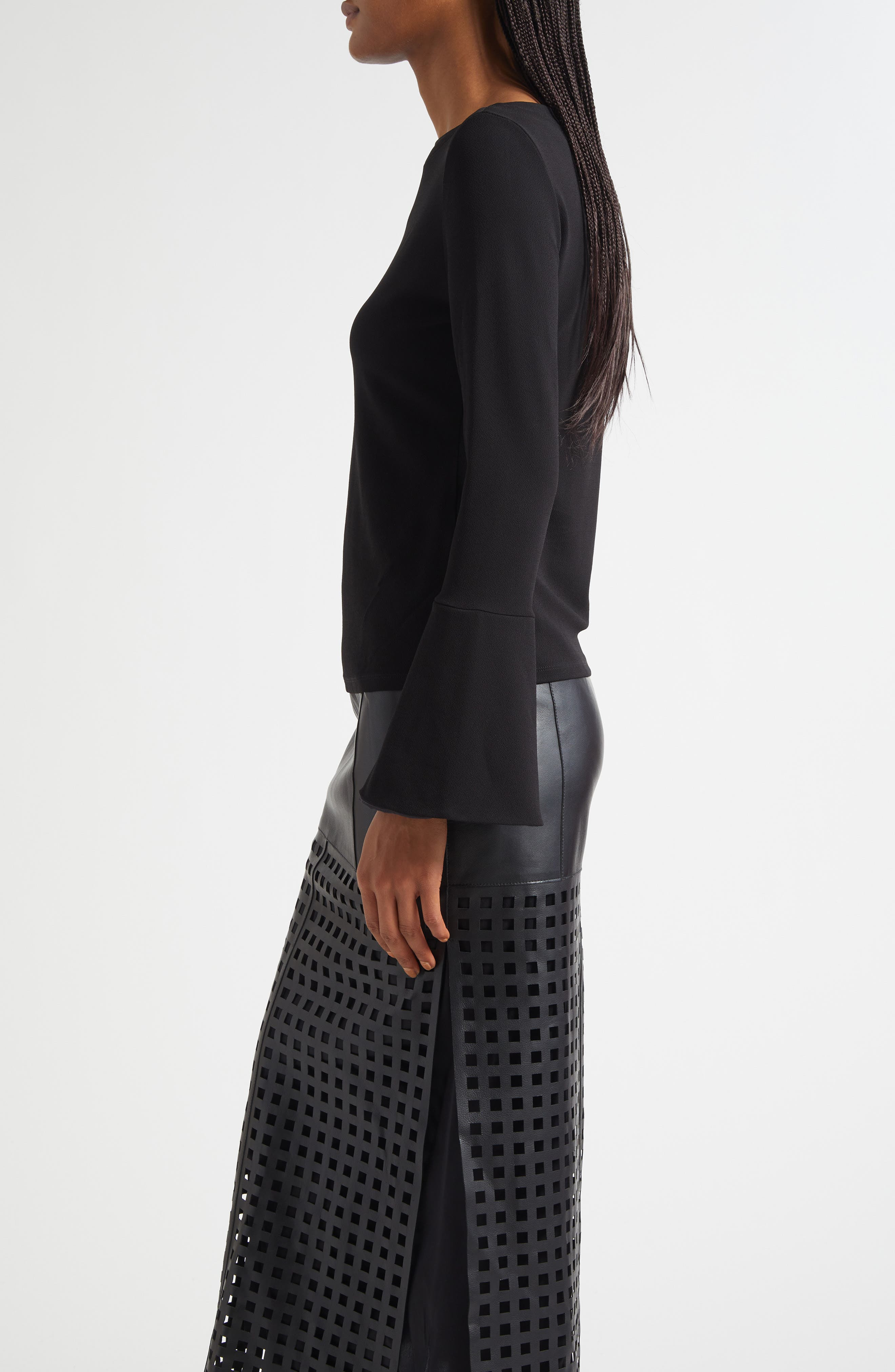Emporio Armani Bell Sleeve Crepe Top in Solid Black at Nordstrom - 3