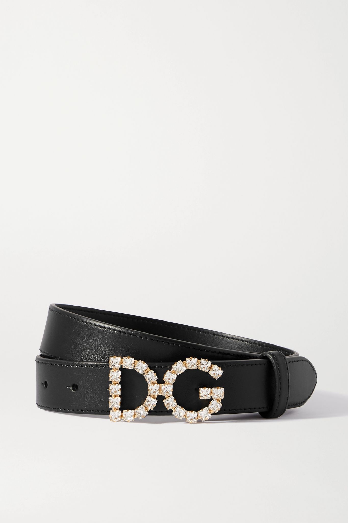 Crystal-embellished leather belt - 1