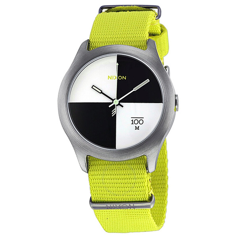 Nixon - Nixon Quad Black and White Dial Neon Yellow Canvas Strap Men's A3441262 - 1