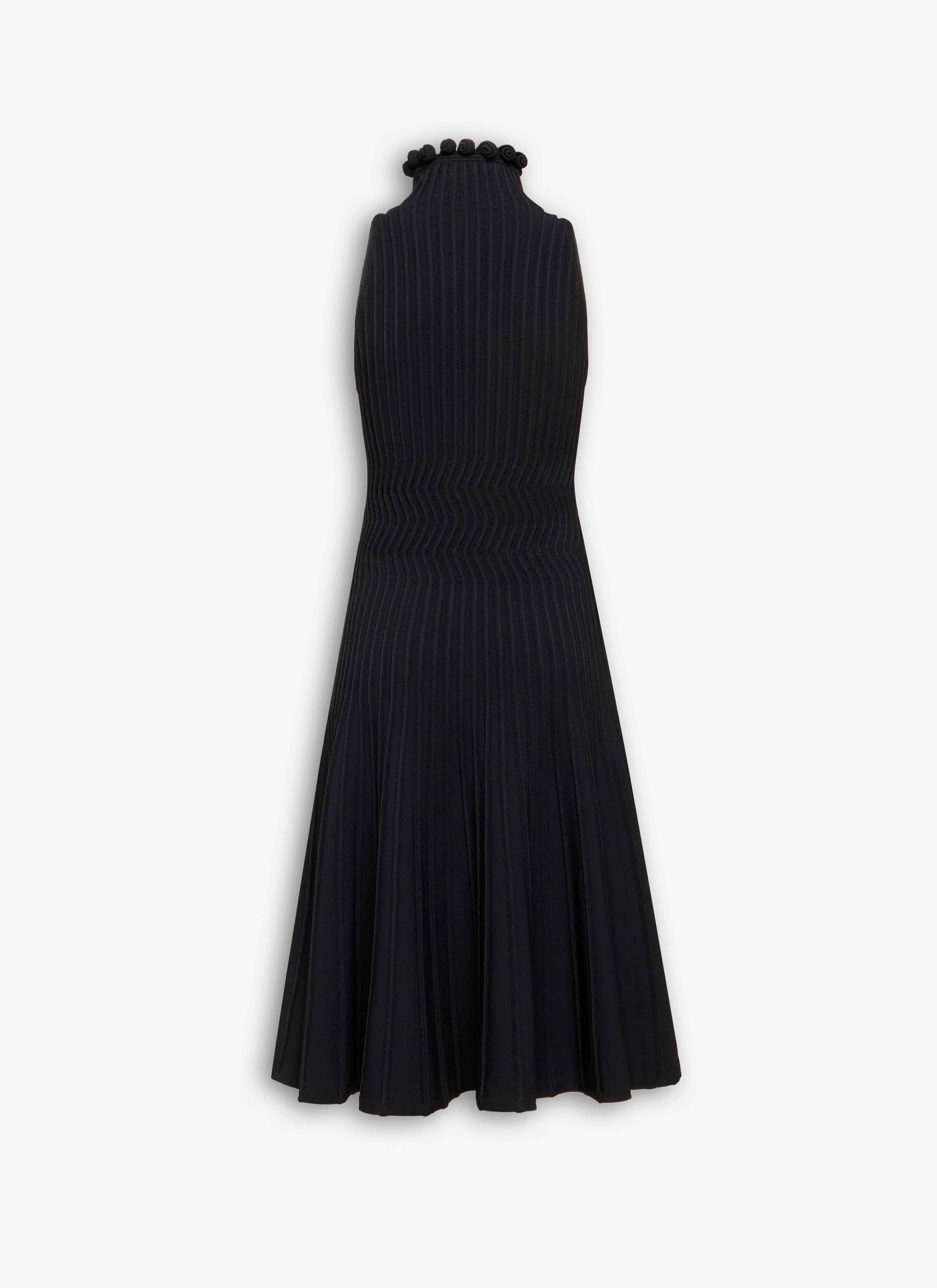 RIBBED KNIT CURLED HIGH NECK DRESS - 4