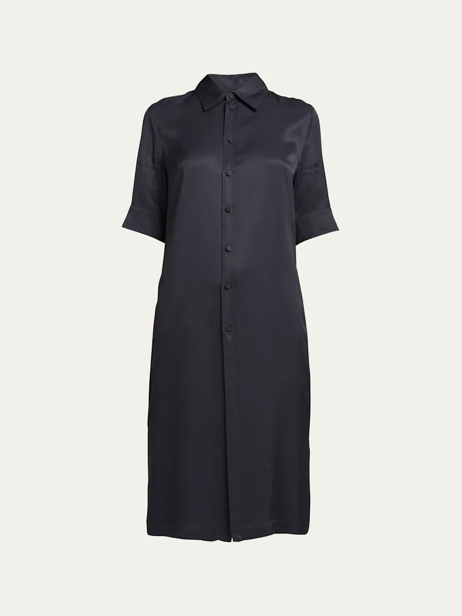 Short-Sleeve Collared Matte Fluid Tunic Shirt - 1