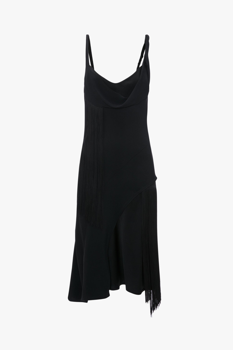 Asymmetric Fringe Mini Dress In Black 1