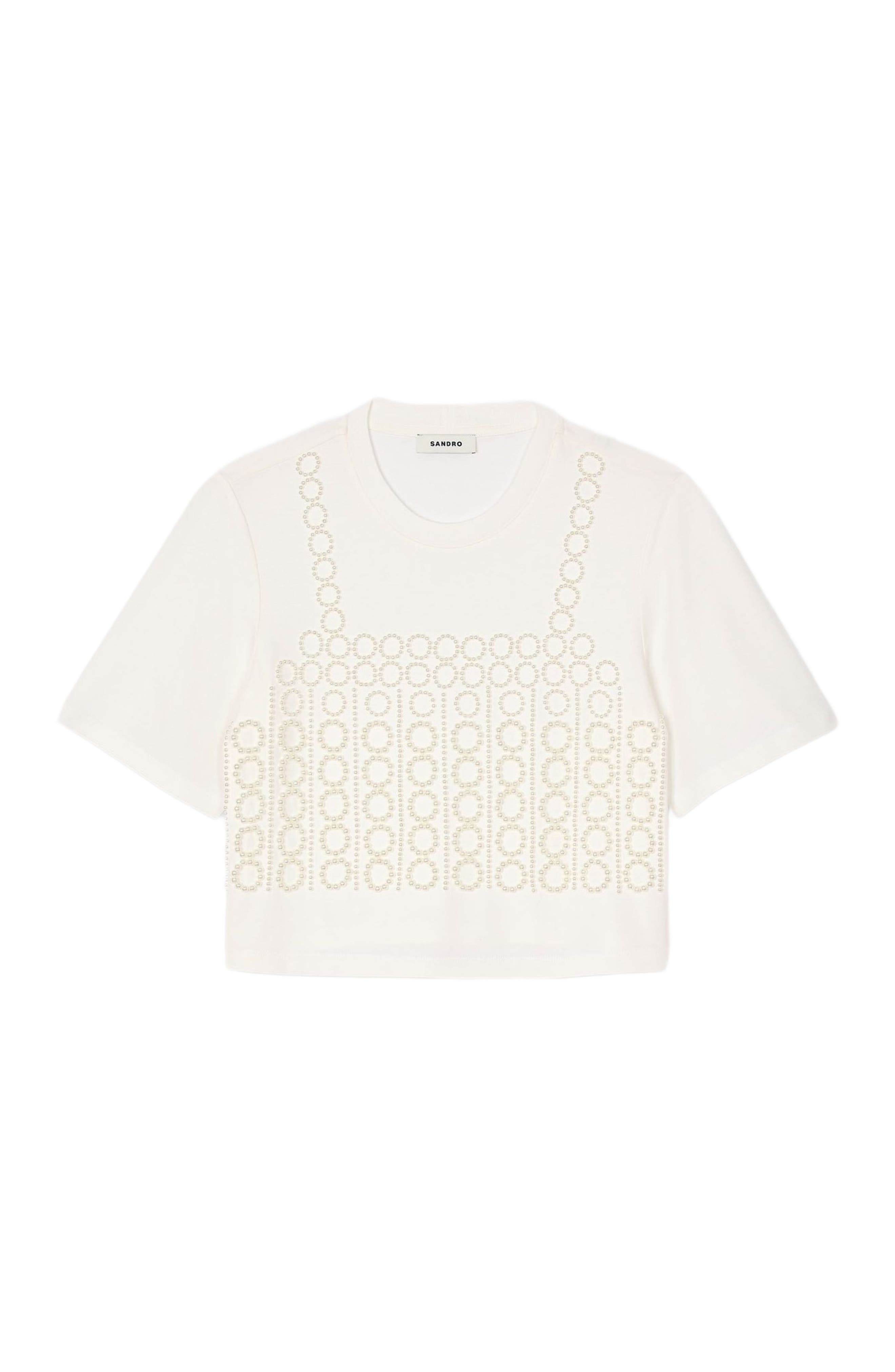 SANDRO Beaded cropped T-shirt in White at Nordstrom - 5