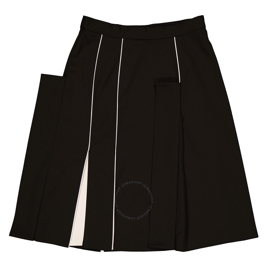 Burberry Ladies Black Piping Detail Wool Skirt - 7