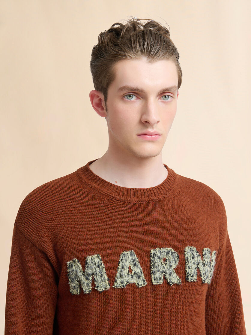 BROWN WOOL SWEATER WITH LASER-CUT MARNI LOGO - 4