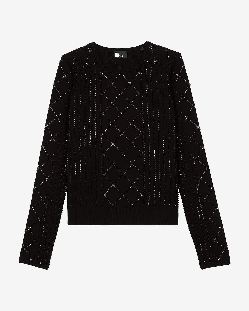 BLACK RHINESTONE AND PEARL SWEATER - 1