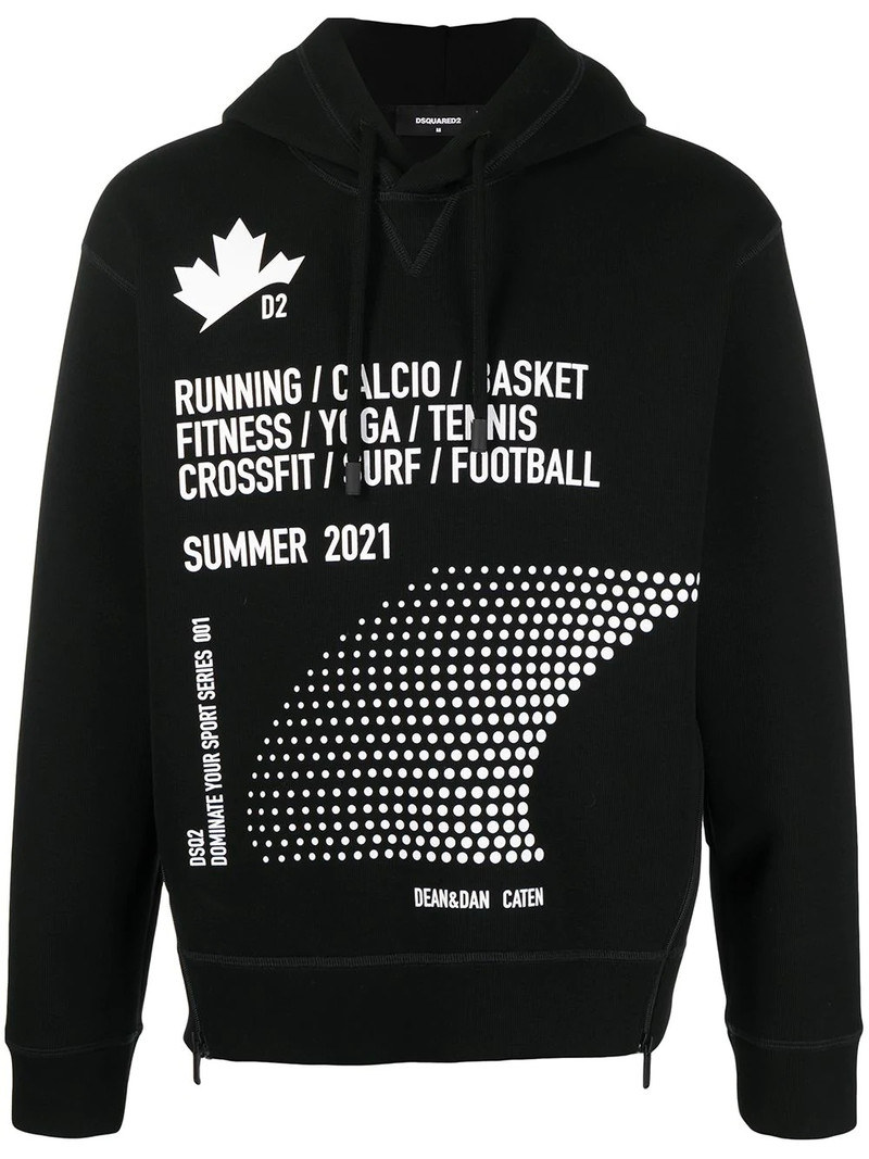 zipped side slogan print hoodie 1