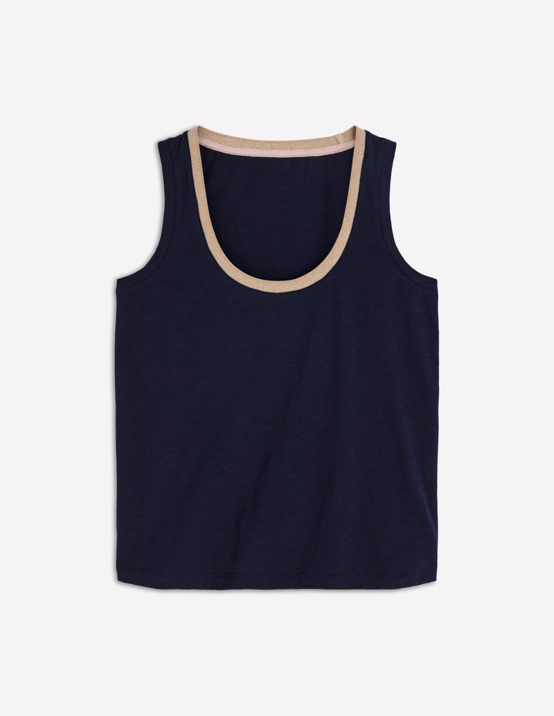 Metallic Trim Scoop Neck Vest-Navy 1
