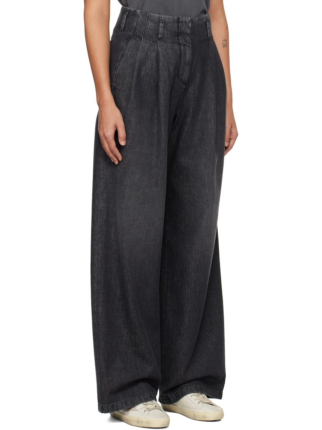 Gray Cotton Pleated Jeans - 2