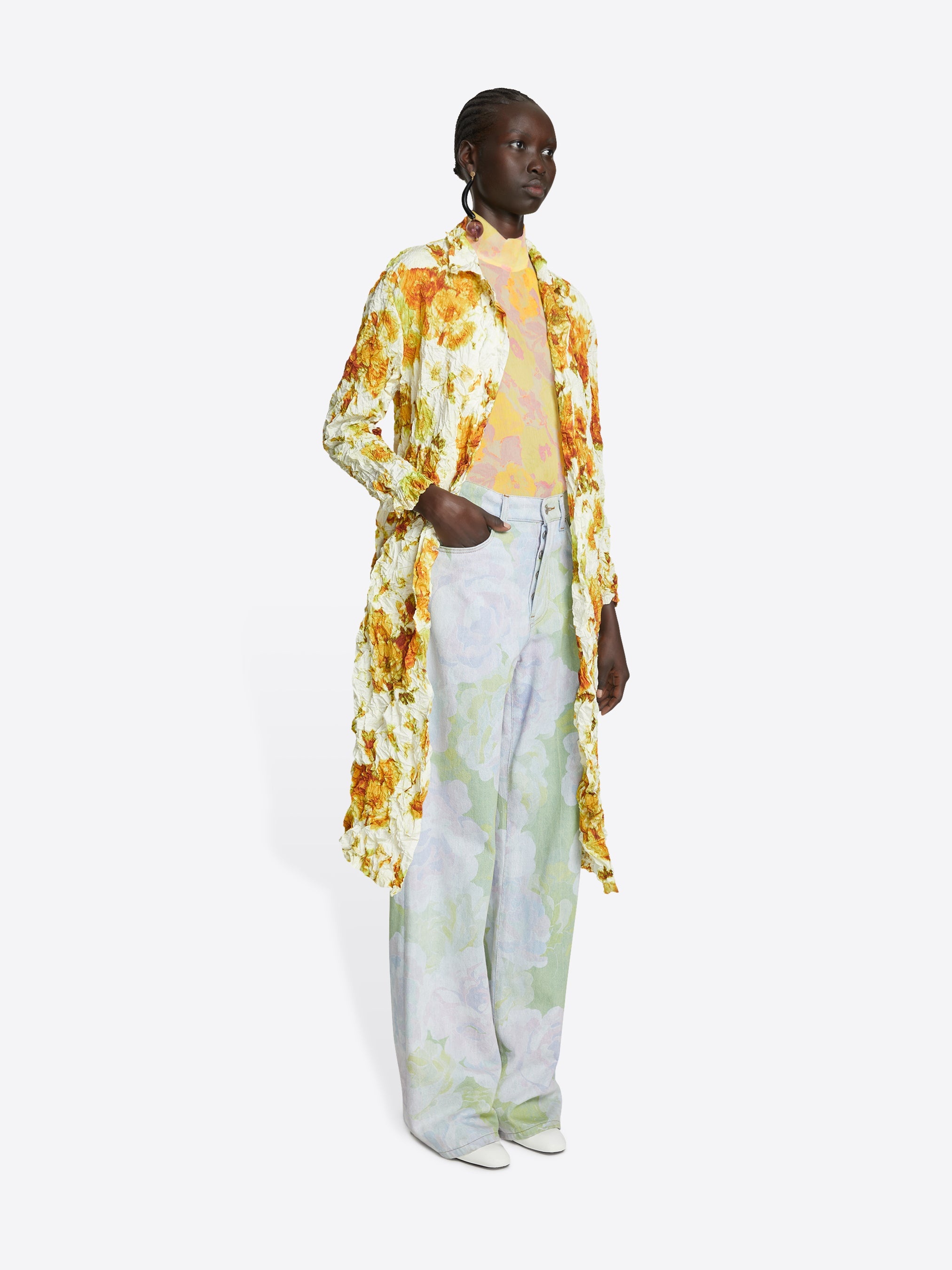 CRUSHED FLORAL COAT - 3