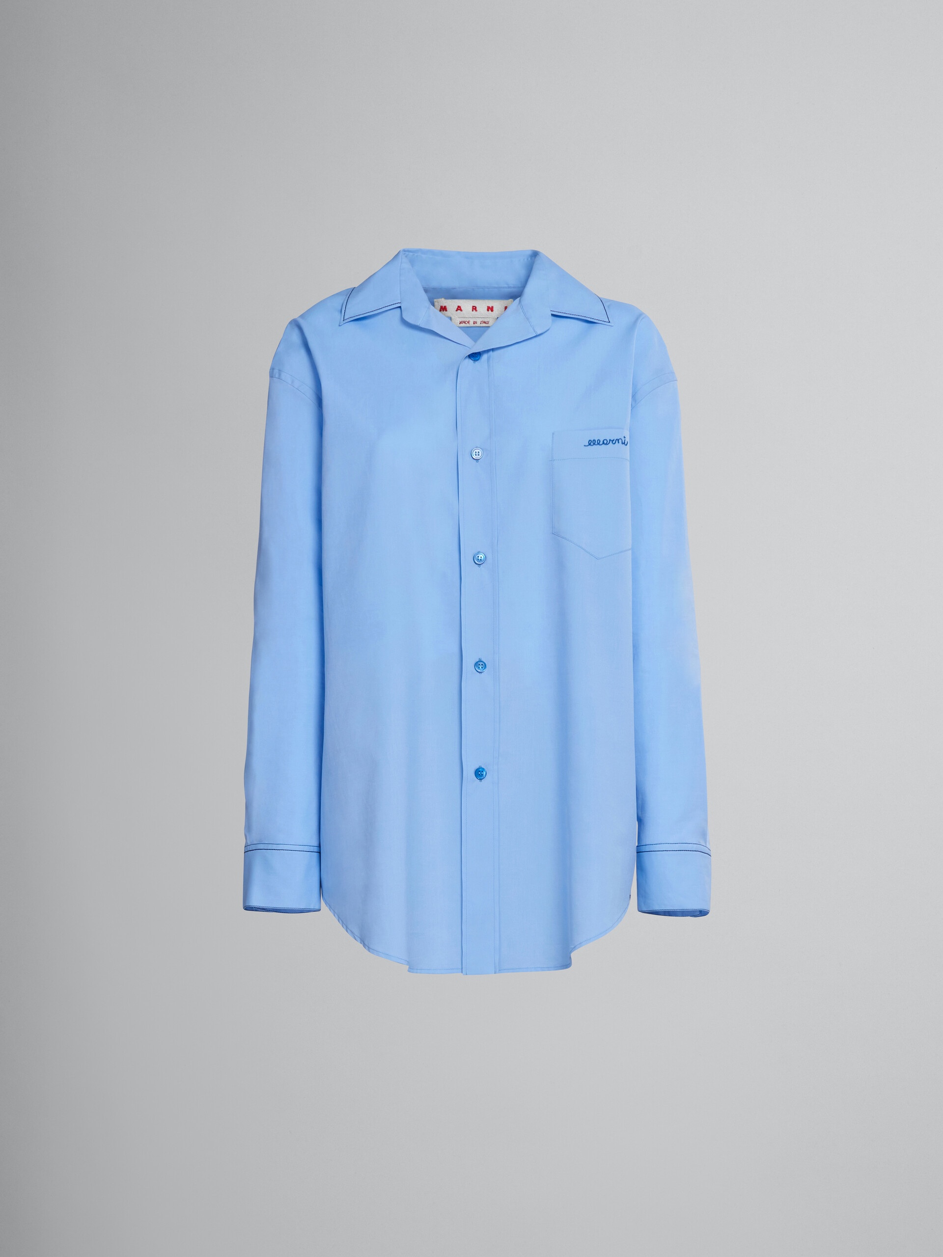 LIGHT BLUE BIO COTTON SHIRT WITH EMBROIDERED LOGO - 1