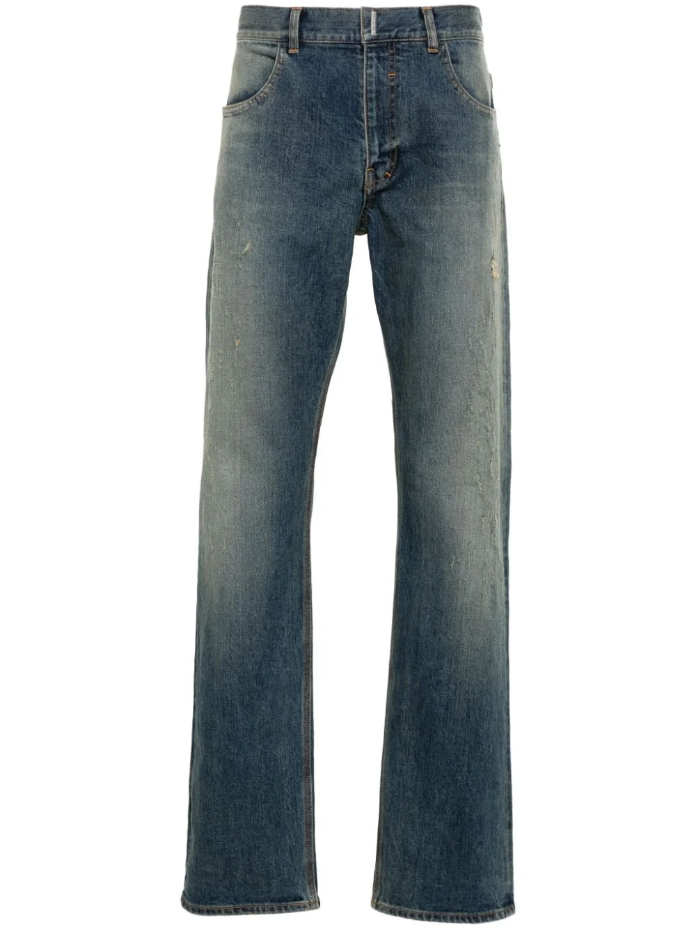 logo-plaque distressed straight jeans - 1