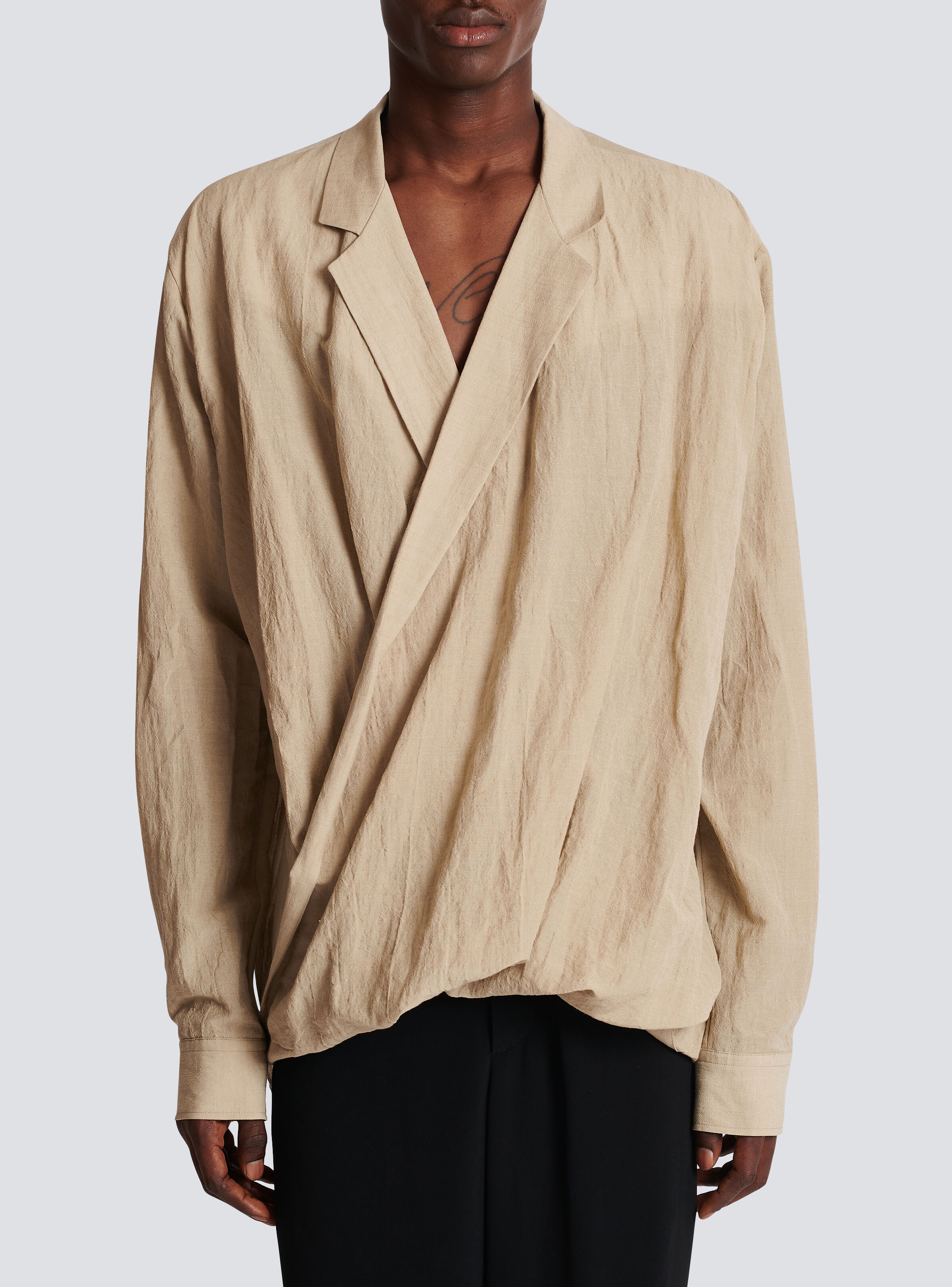 Cotton and linen draped shirt - 5