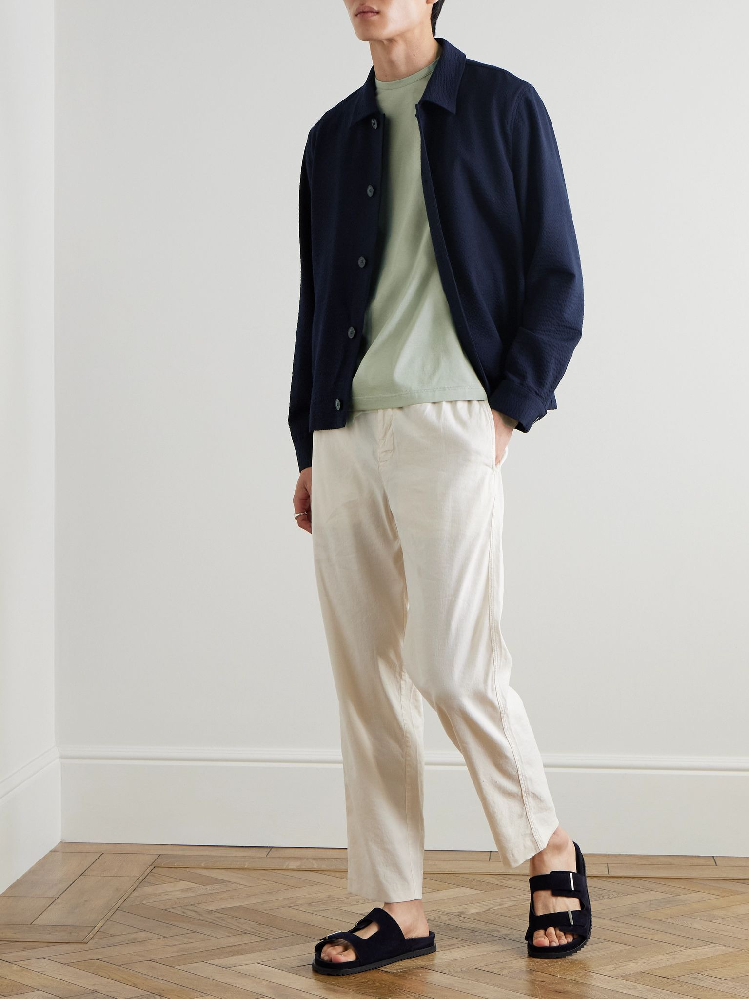 Wool-Blend Seersucker Shirt Jacket Navy - 2