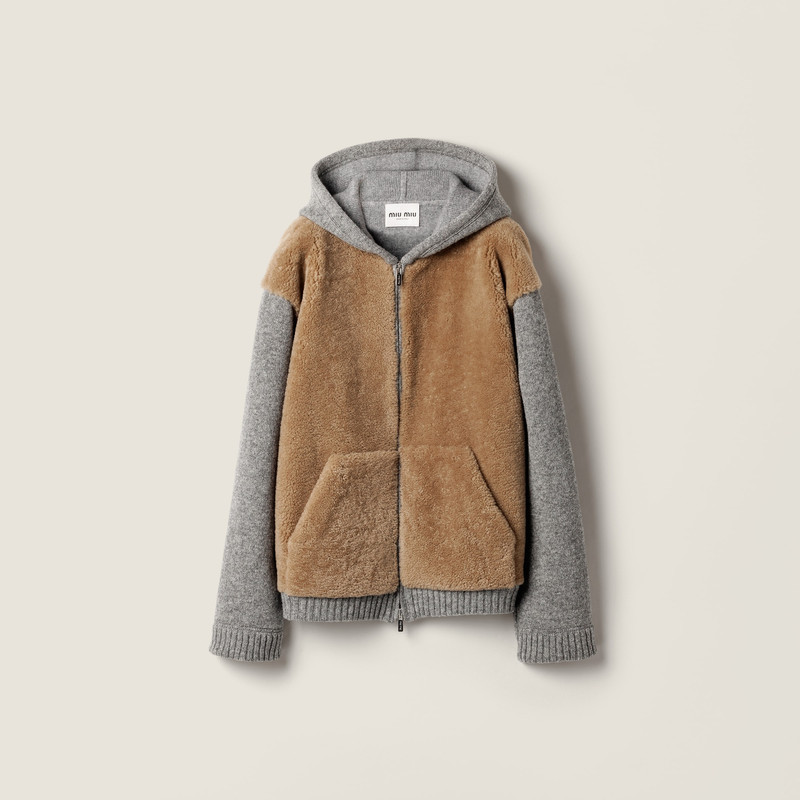 Wool, cashmere and shearling zipper blouson jacket 1