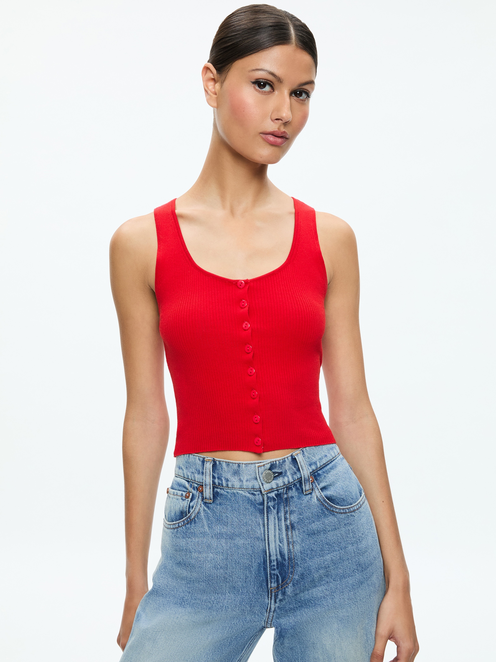 DARYN BUTTON THROUGH CROPPED TANK - 2