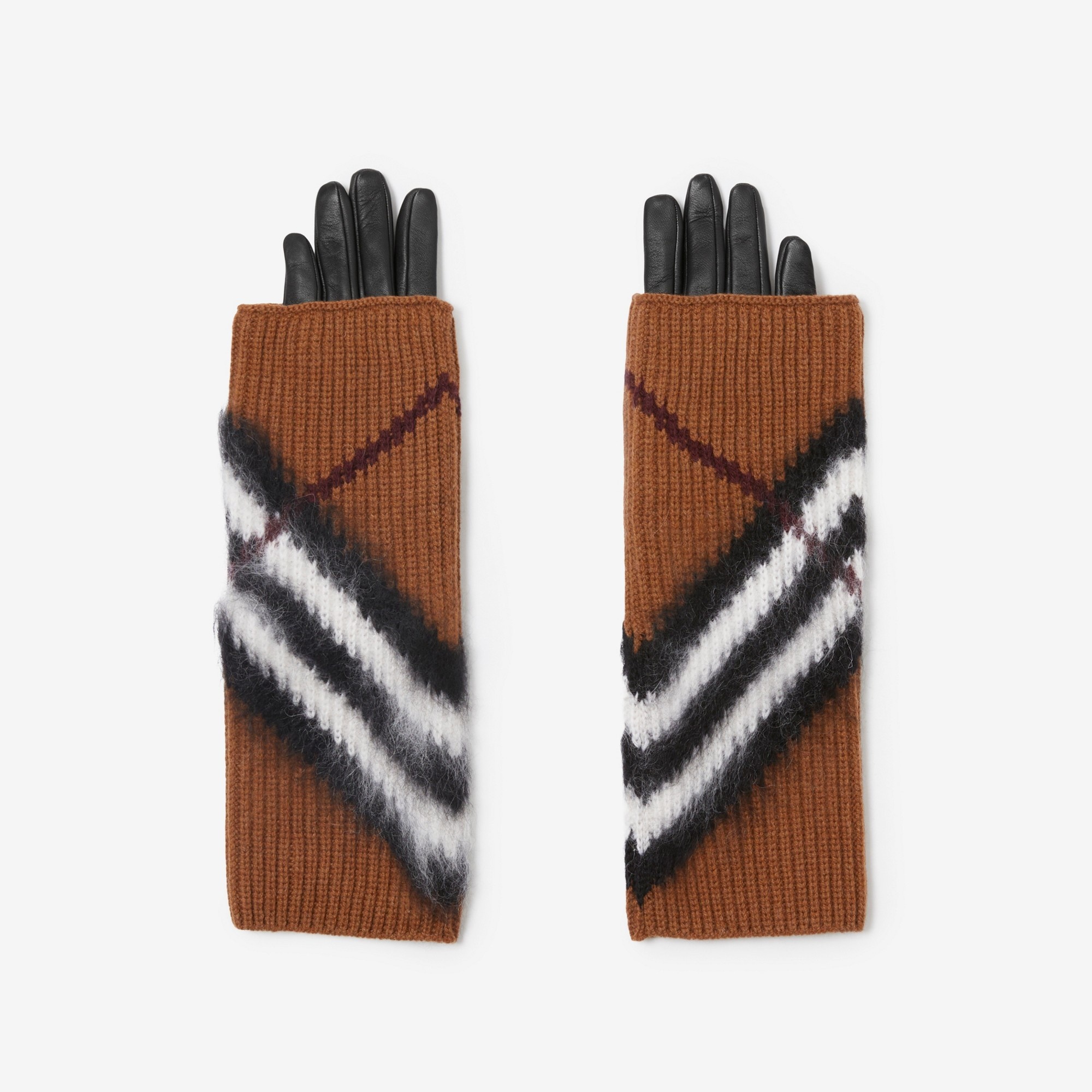 Chevron Check Overlay Leather Gloves - 2