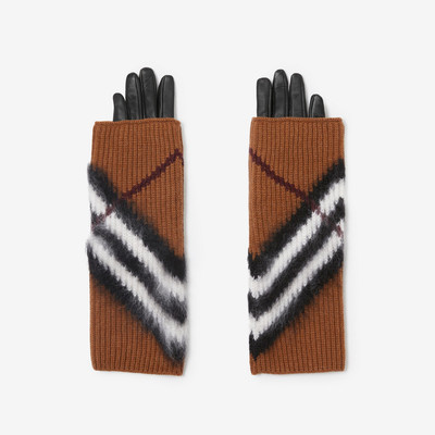 Burberry Chevron Check Overlay Leather Gloves outlook