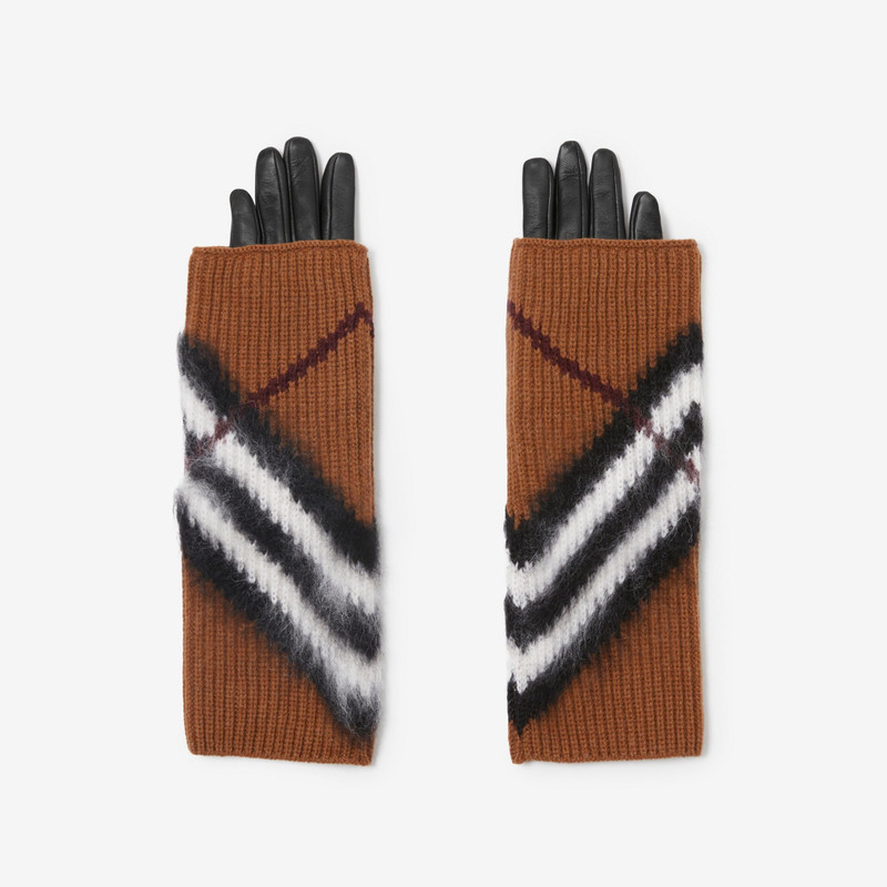 Burberry Chevron Check Overlay Leather Gloves outlook