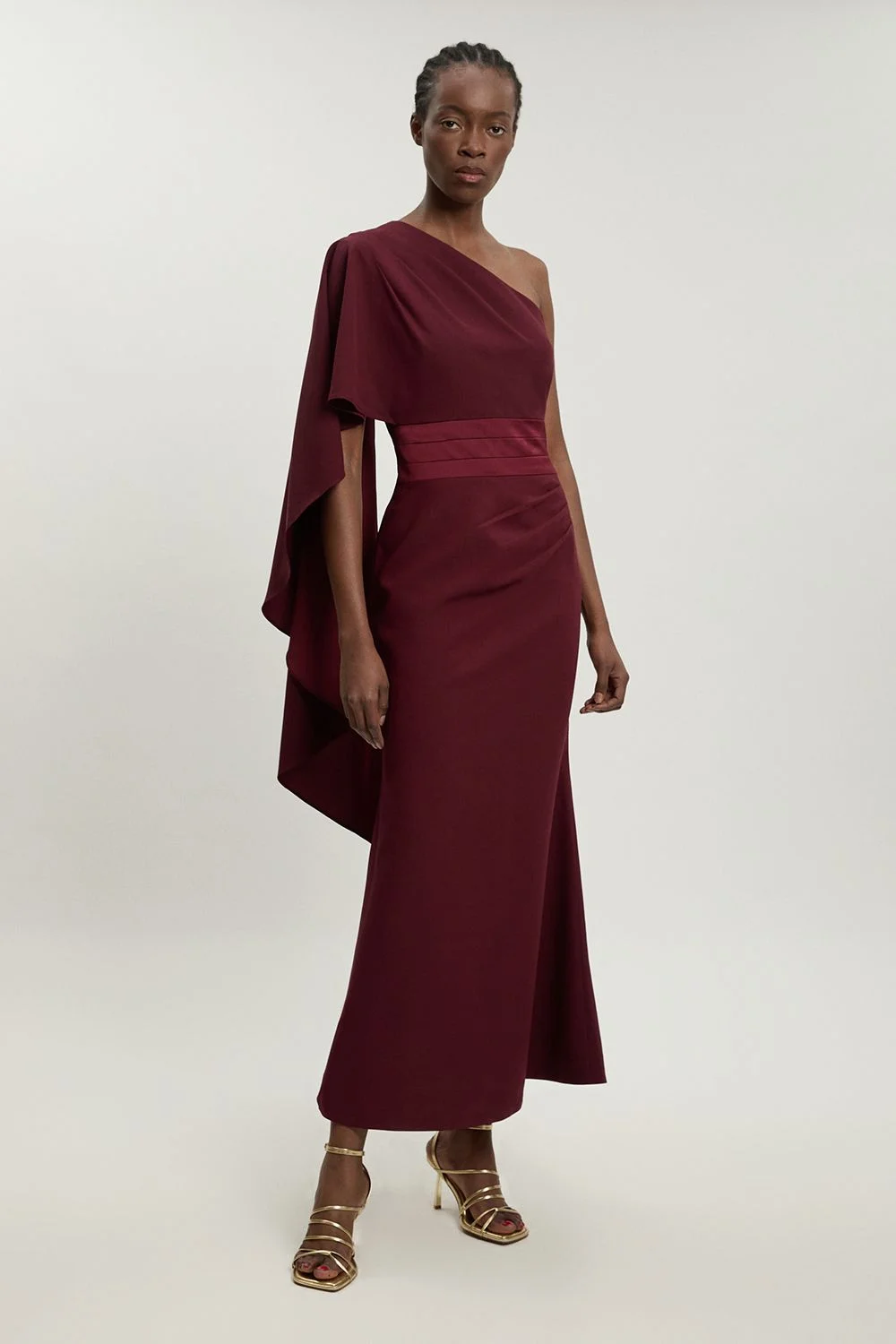 Asymmetric Drape Satin Back Crepe Tailored Maxi Dress - 1