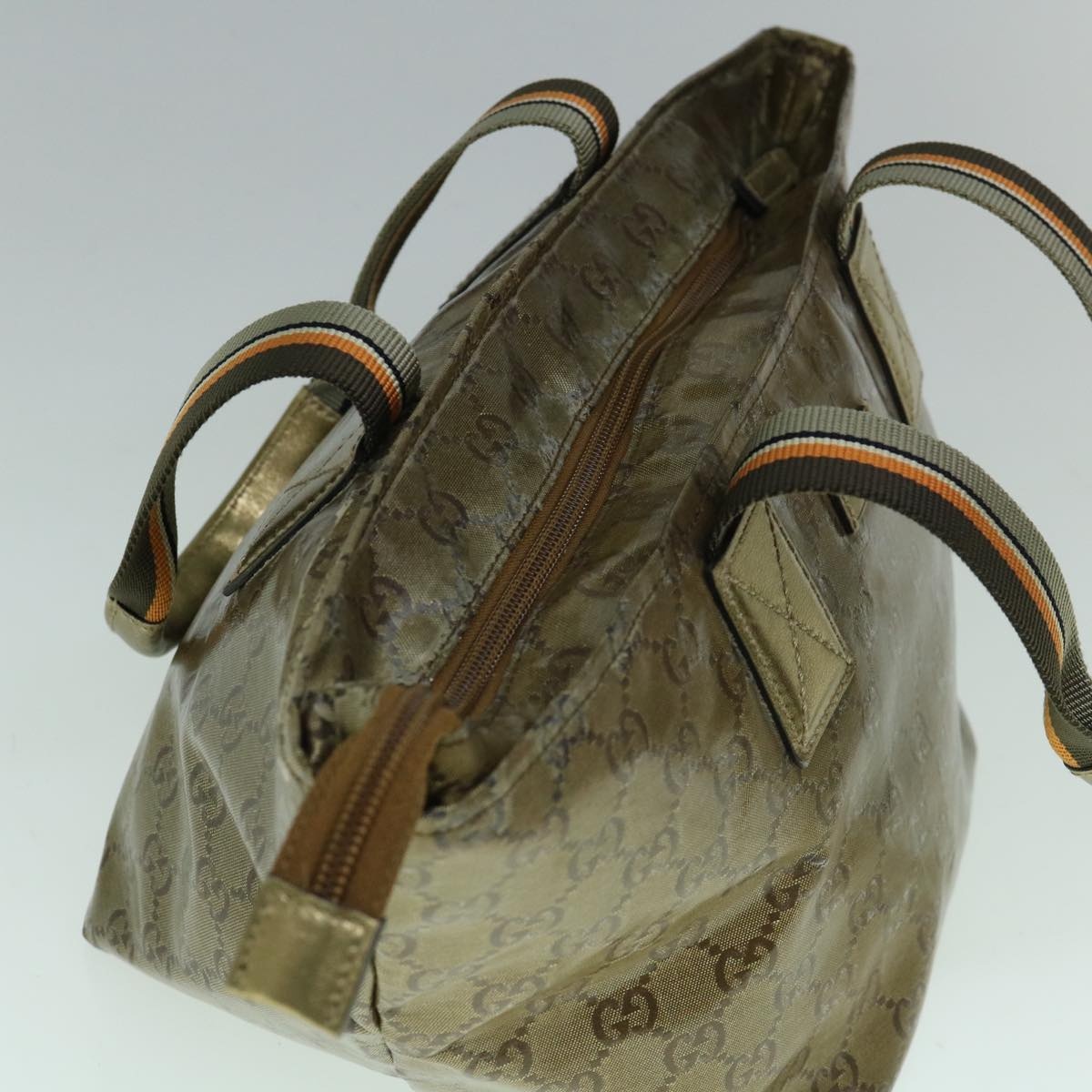 GUCCI GG Crystal Sherry Line Tote Bag Gold Tone Brown Gray - 6