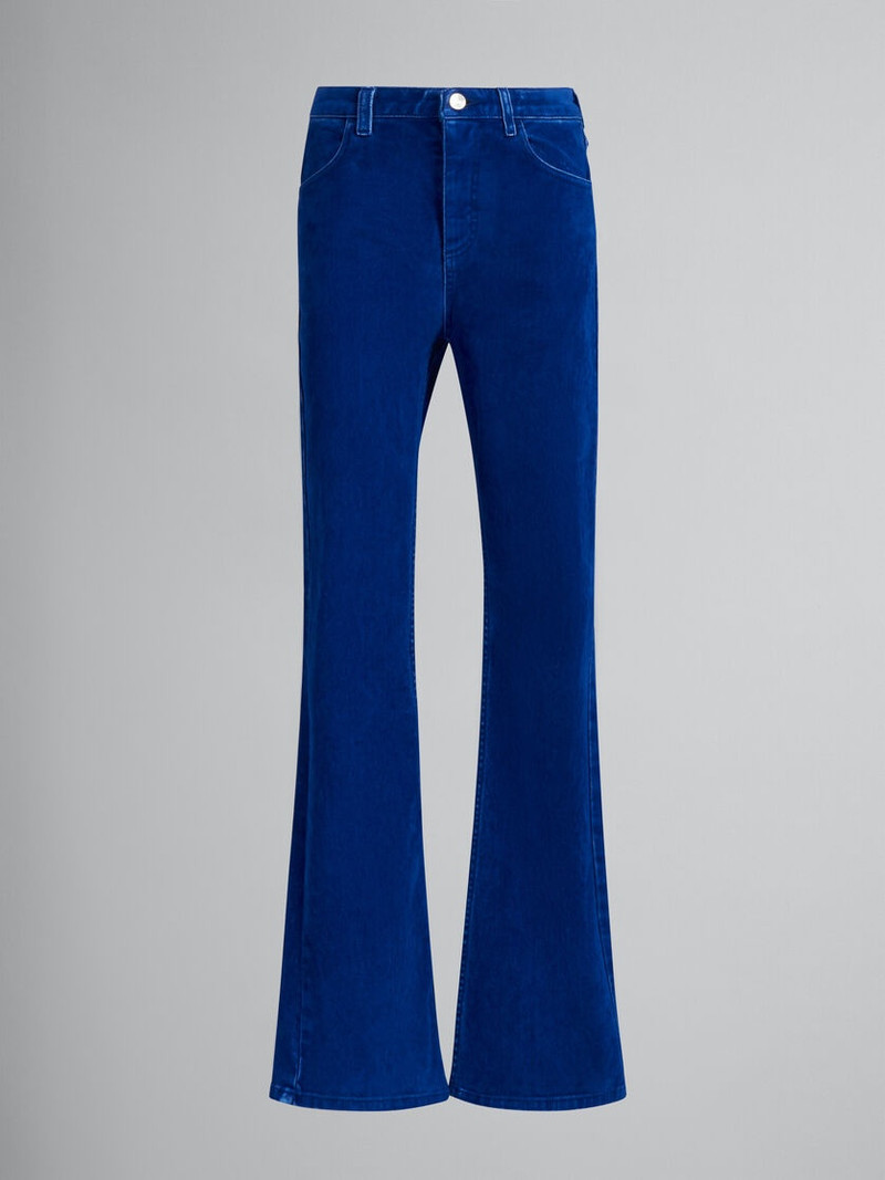 BLUE FLOCKED DENIM FLARED TROUSERS - 1