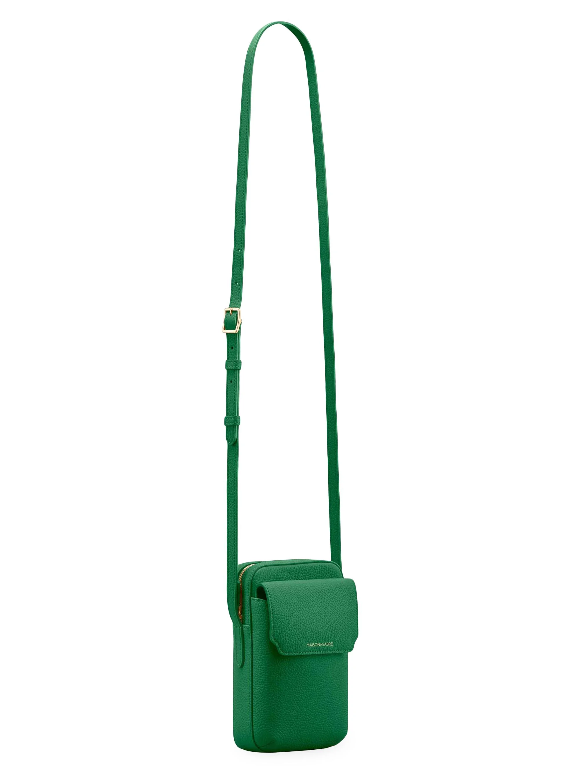 Leather Zip Phone Pouch - Emerald Green - 1
