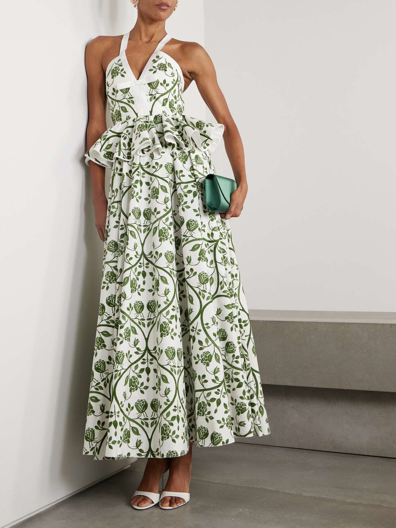 GIAMBATTISTA VALLI Floral-print cotton-poplin peplum maxi dress Green outlook