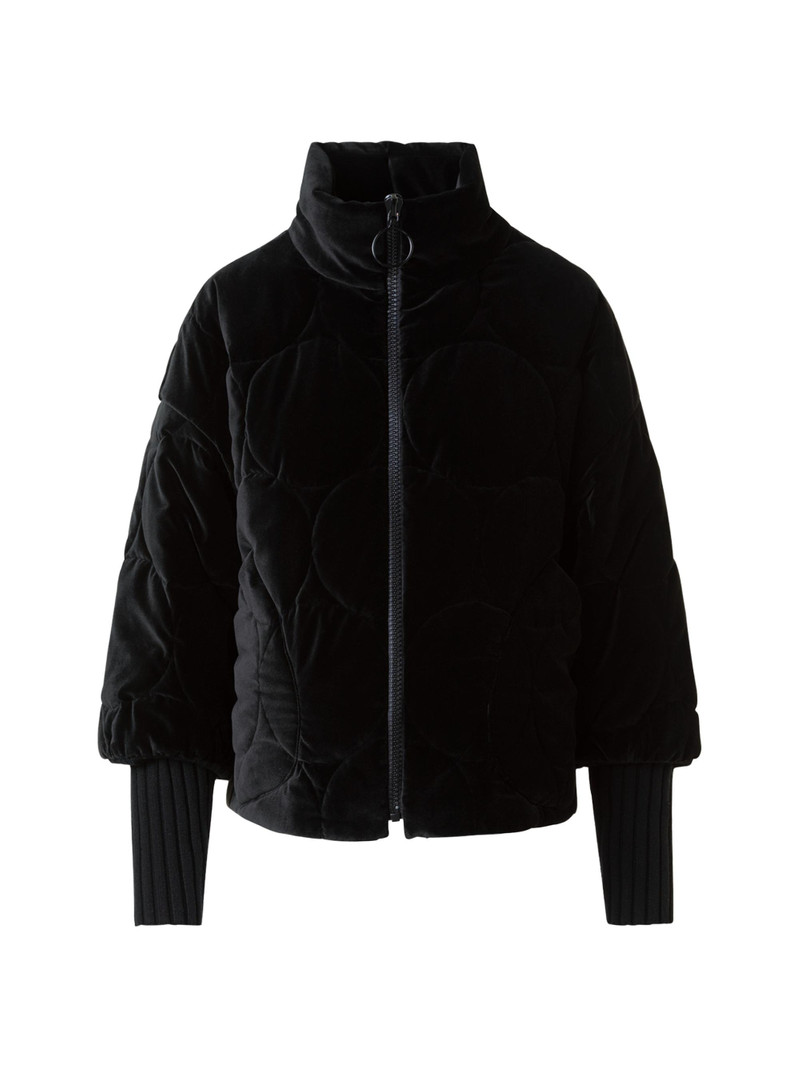 Women's Quilted Velvet Zip-Up Jacket - Black 1