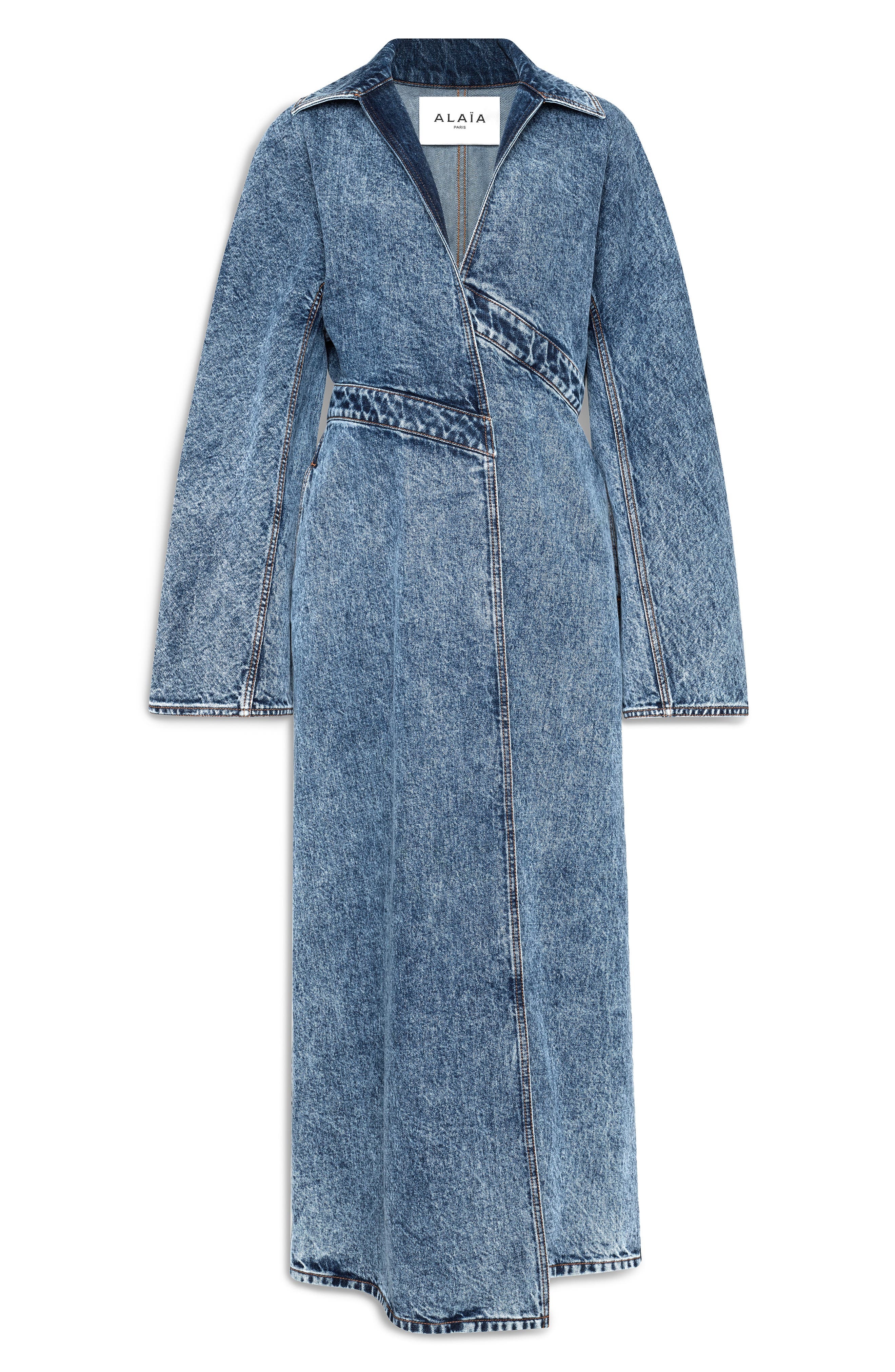 Alaïa Spiral Asymmetric Denim Trench in Bleu Neige at Nordstrom - 4