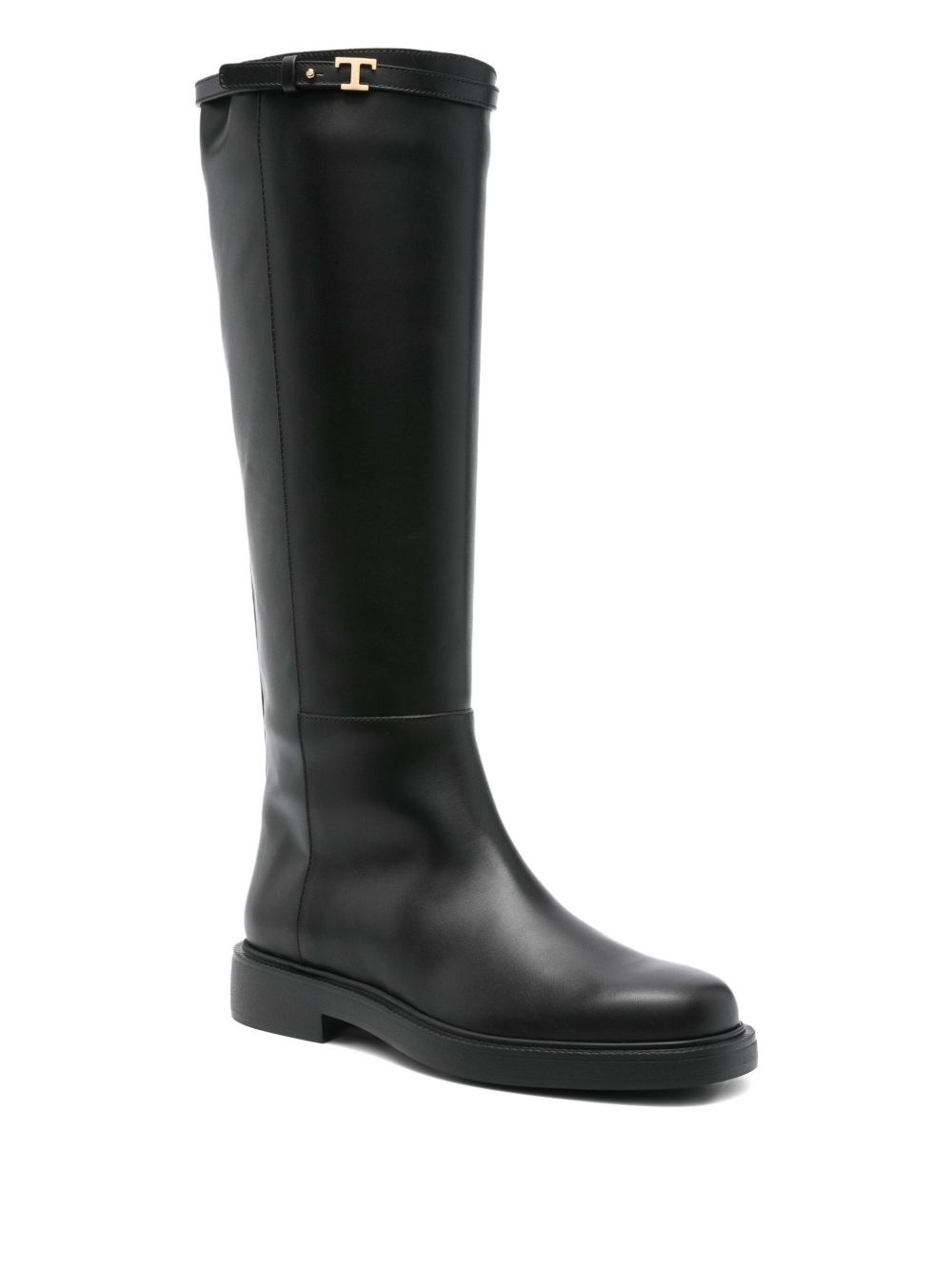 leather t-buckle knee-high boots - 2