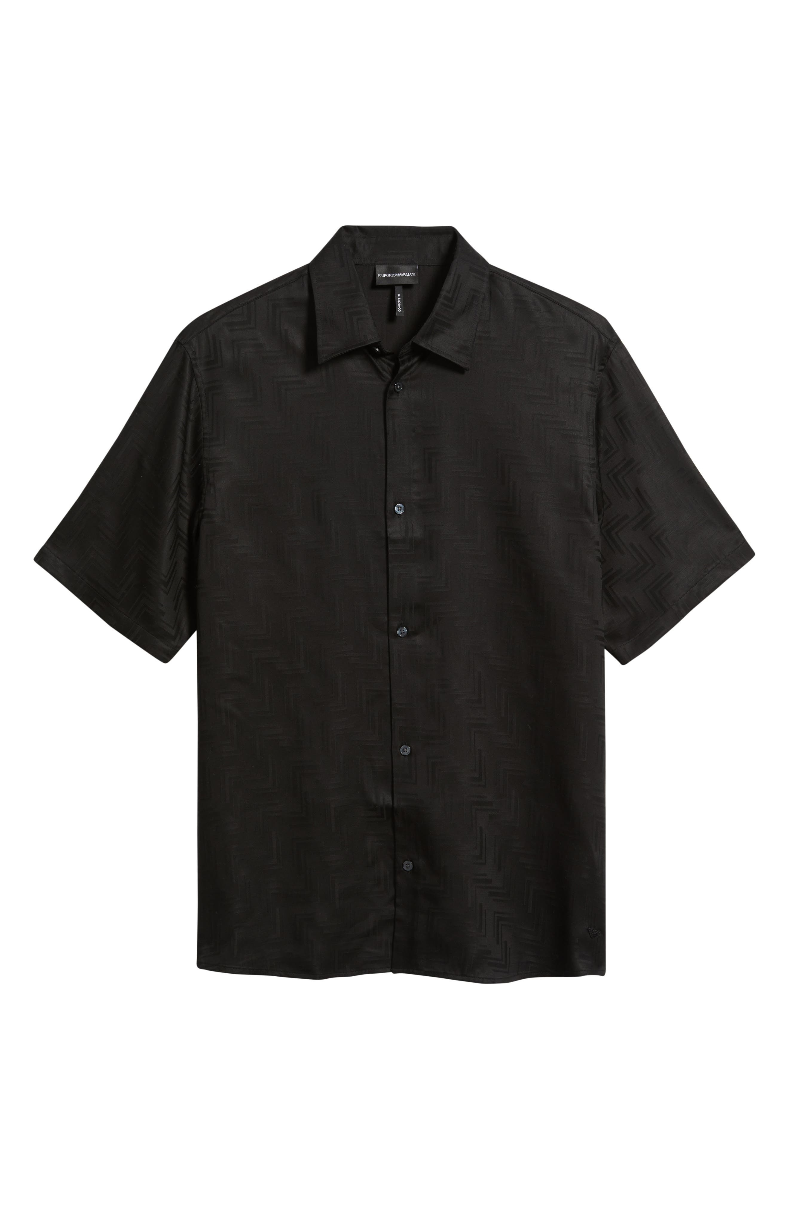 Emporio Armani Short Sleeve Lyocell Button-Up Shirt in Solid Black at Nordstrom - 6