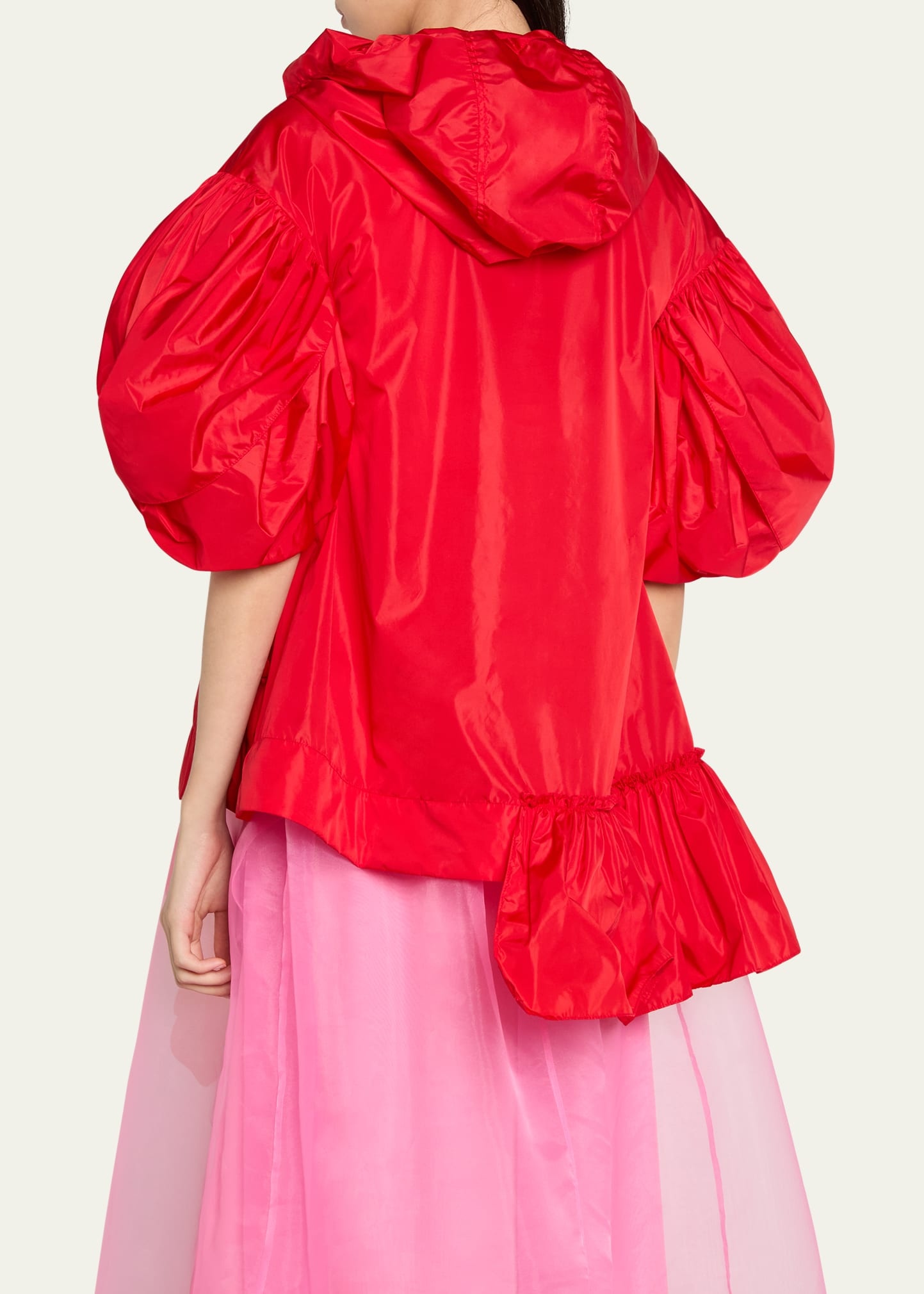 Hooded Ruffle Detail Petal Sleeve Asymmetric Jacket - 3