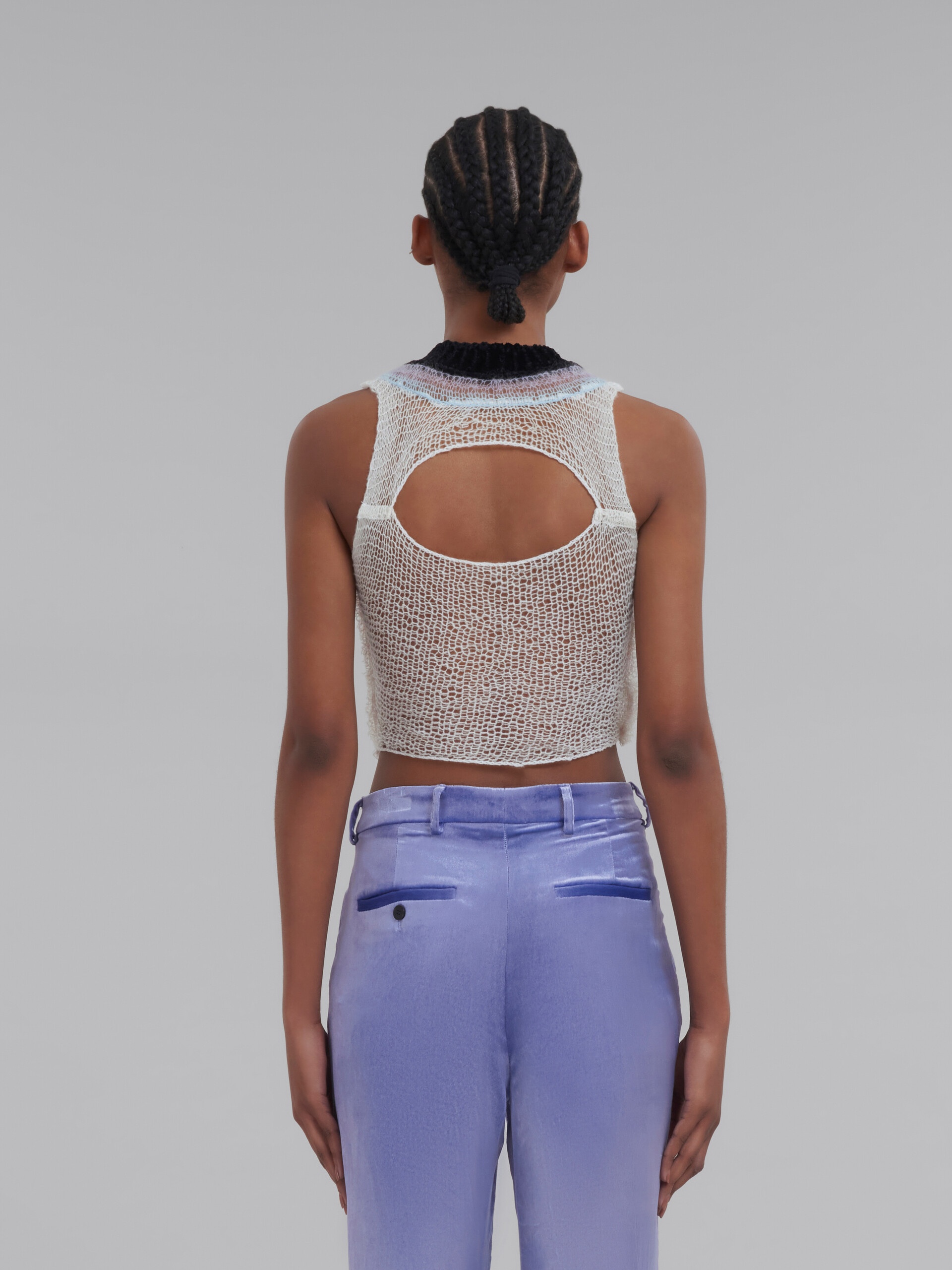 WHITE MESH WOOL AND CASHMERE TANK TOP WITH CUTOUT - 3
