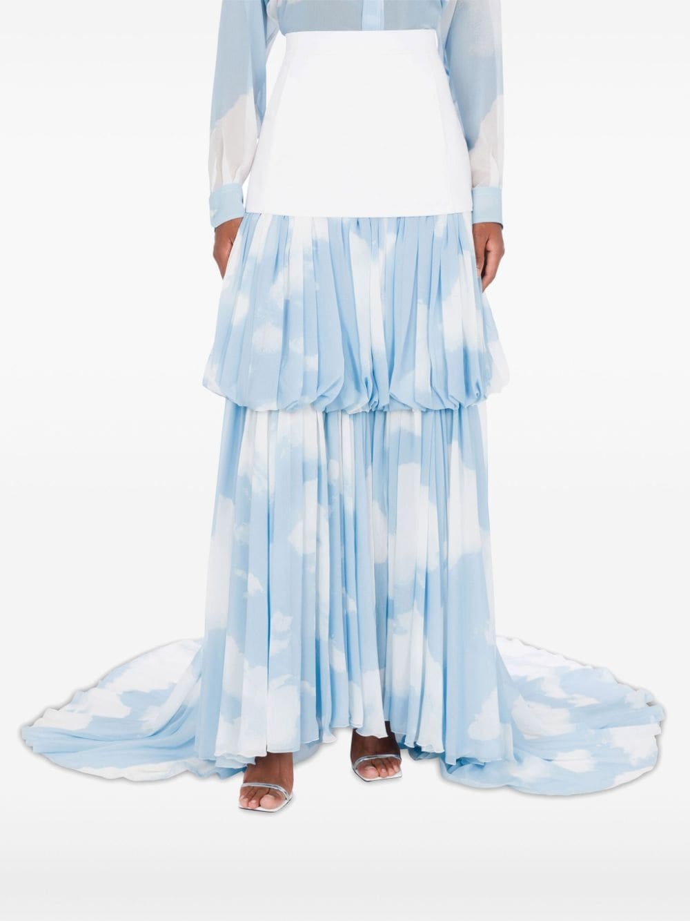 tiered train silk skirt - 2