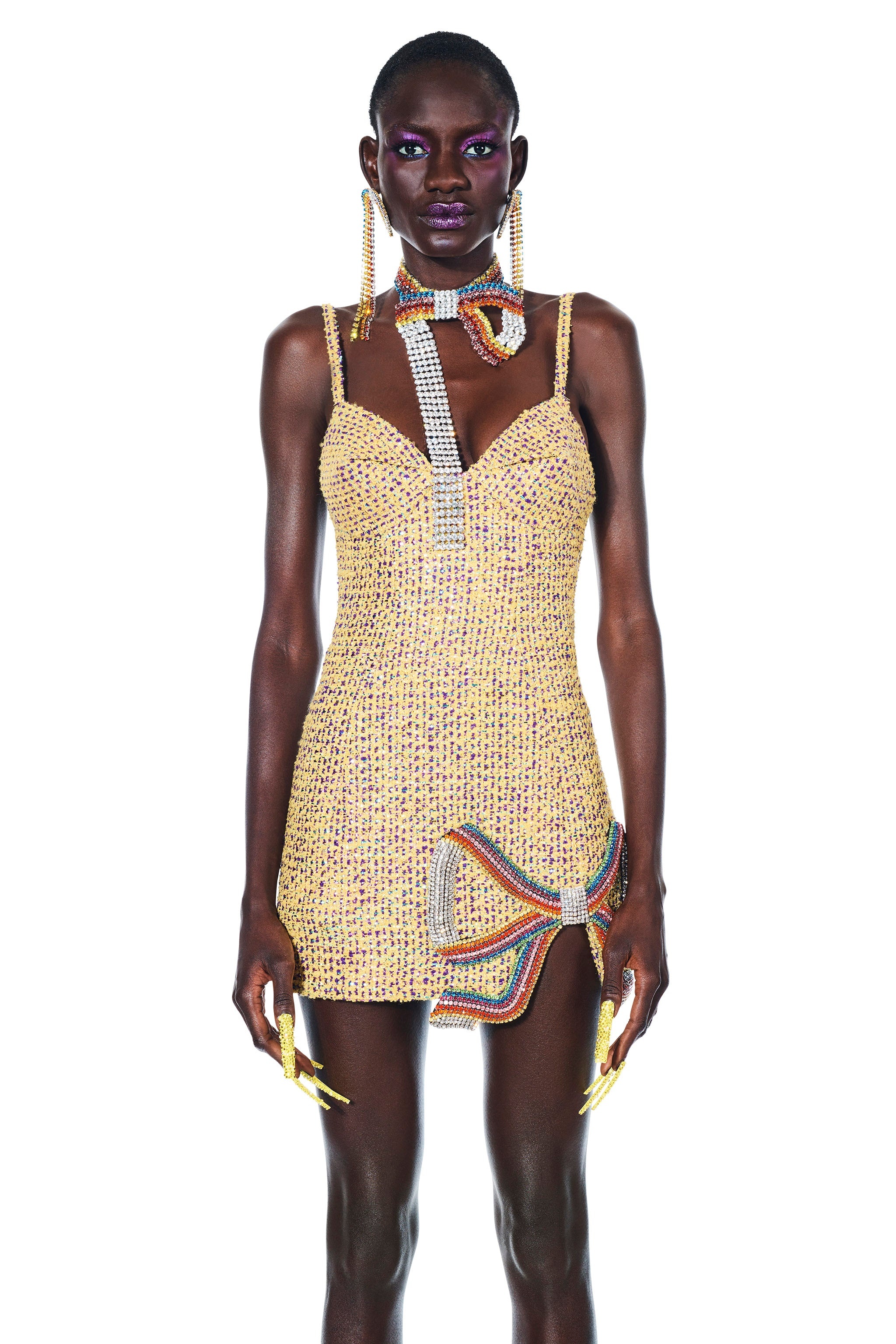 EMBROIDERED CRYSTAL BOW MINI DRESS - 3