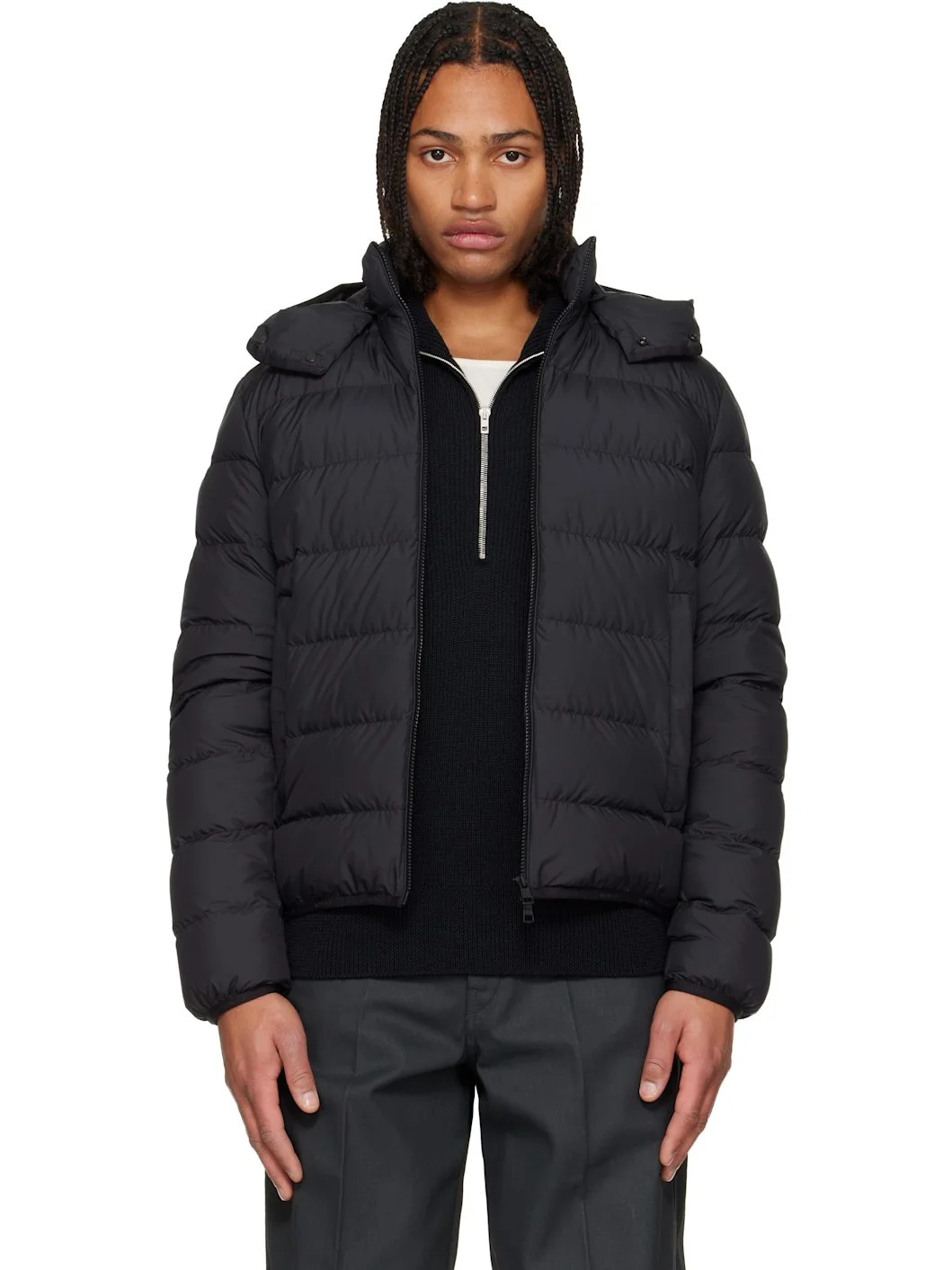 Black Montbrocq Hooded Short Down Jacket - 1
