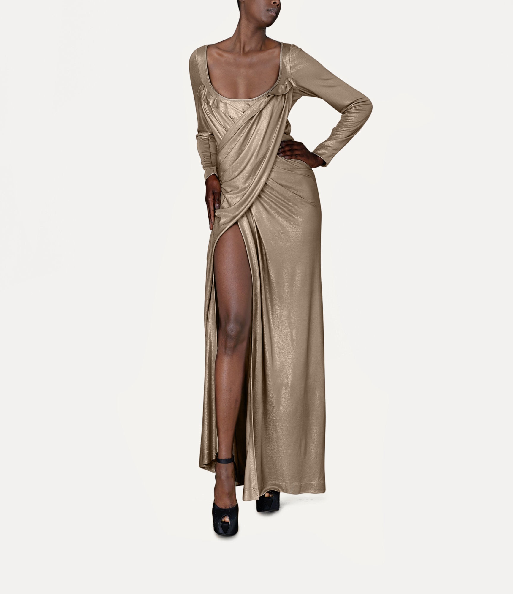 LONG DRAPED FITTED DRESS - 2